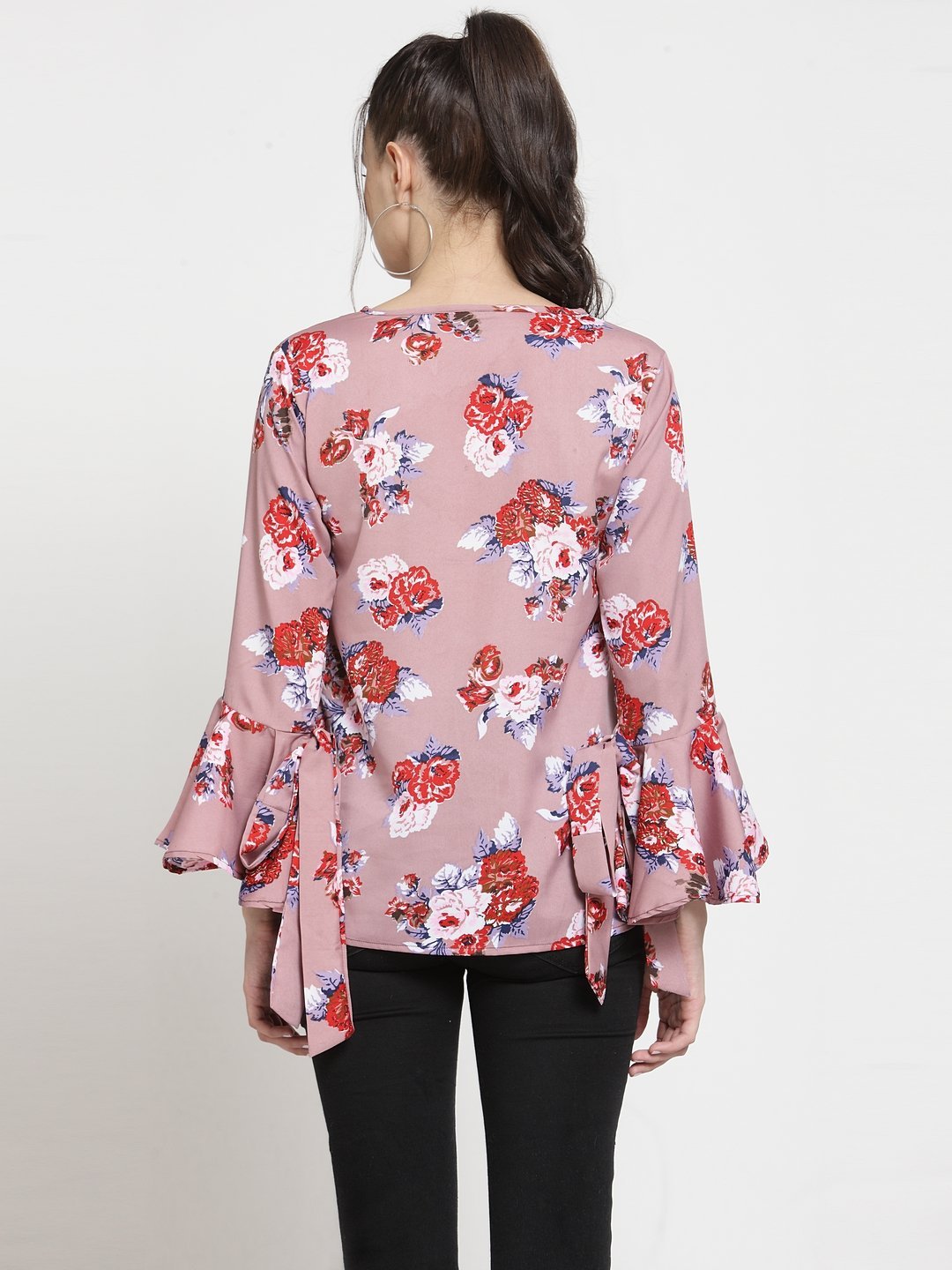 ZARVEY Casual Flute Sleeve Printed Women Multicolor Top