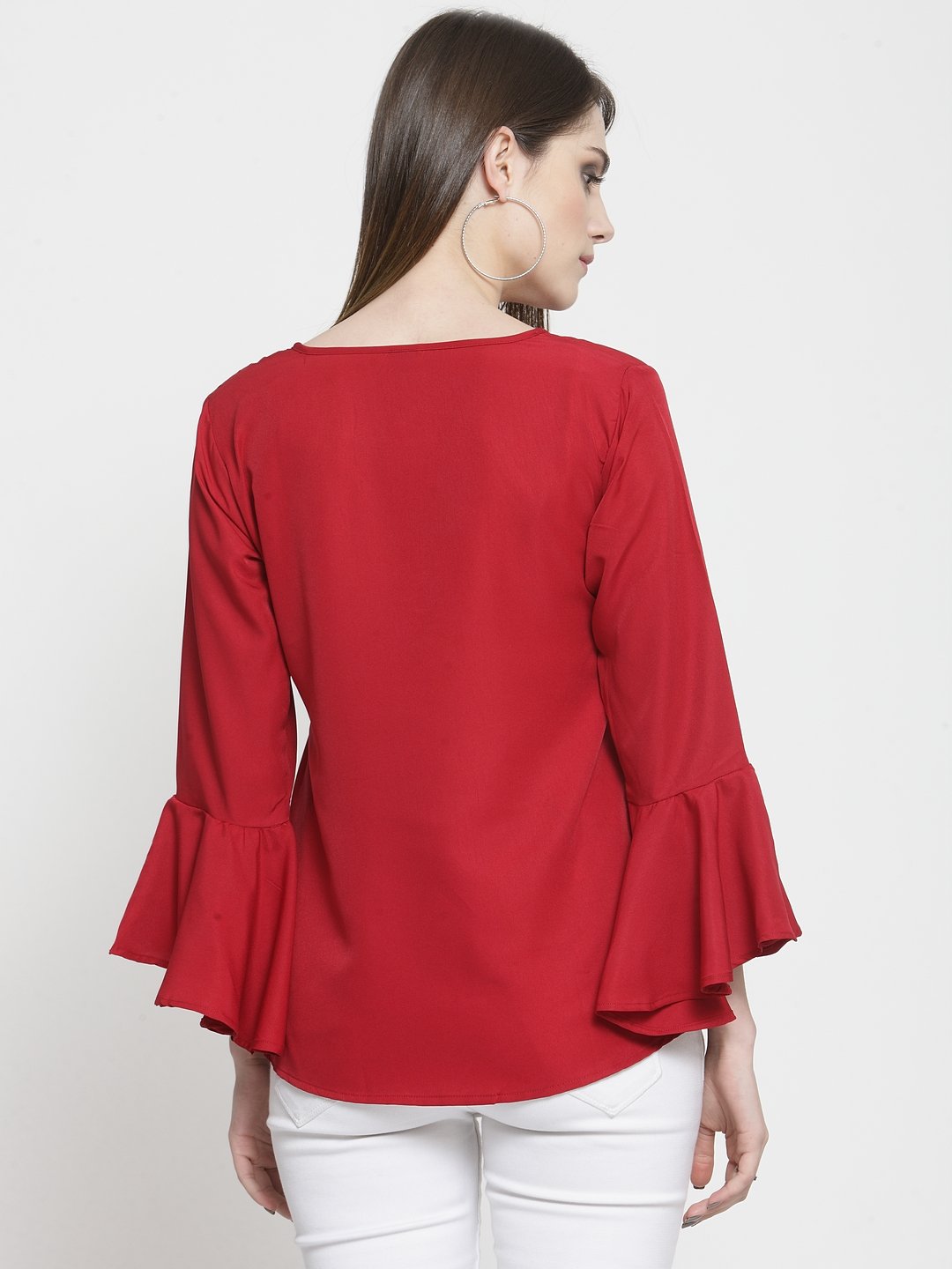 ZARVEY Party Bell Sleeve Solid Women Maroon Top