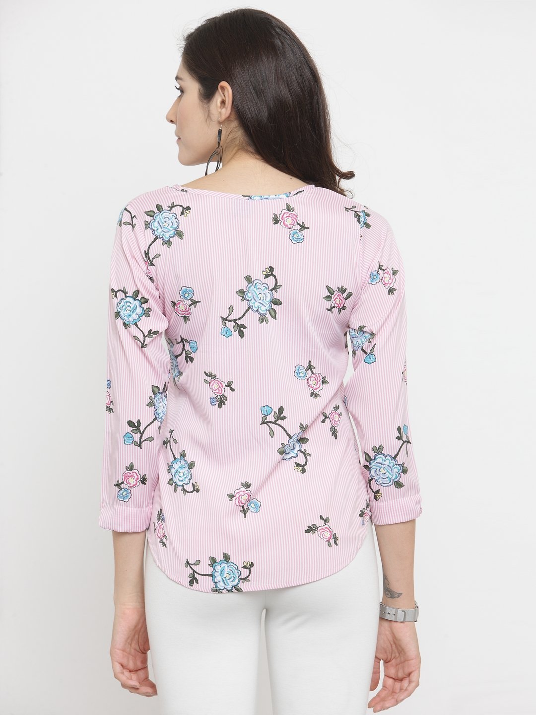 ZARVEY Casual 3/4 Sleeve Floral Print Women Multicolor Top