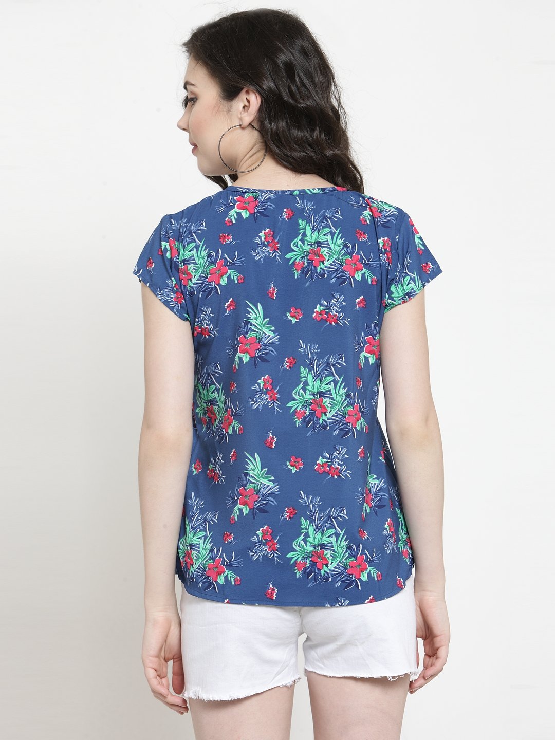 ZARVEY Casual Short Sleeve Printed Women Multicolor Top