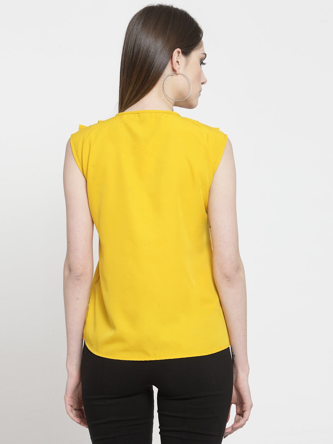 ZARVEY Casual No Sleeve Solid Women Yellow Top