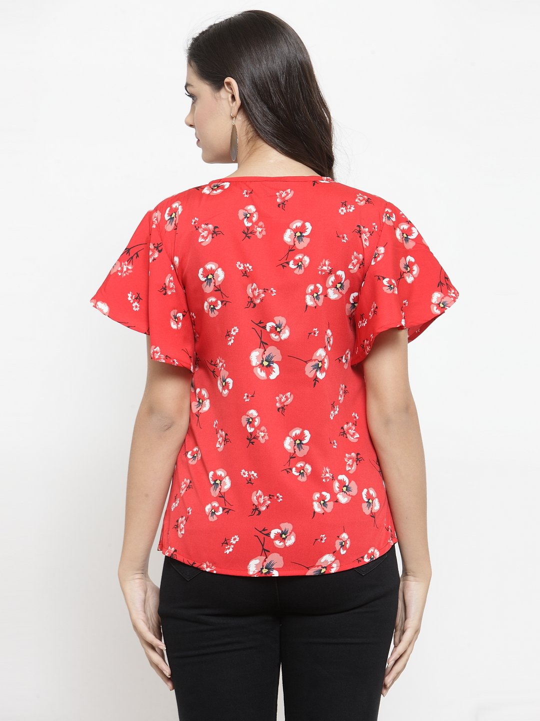 ZARVEY Casual Flared Sleeve Printed Women Red Top