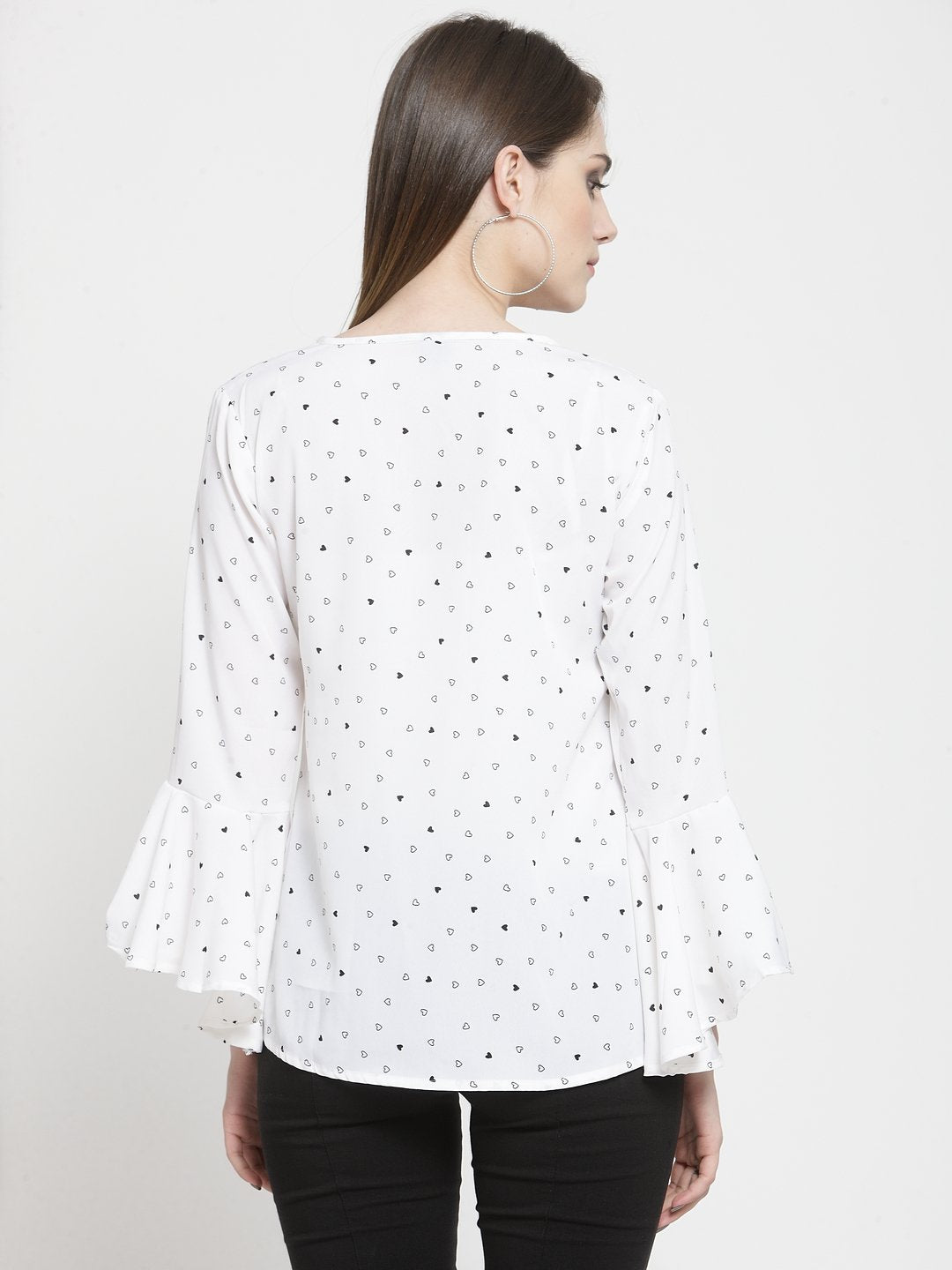 ZARVEY Casual Bell Sleeve Printed Women White Top