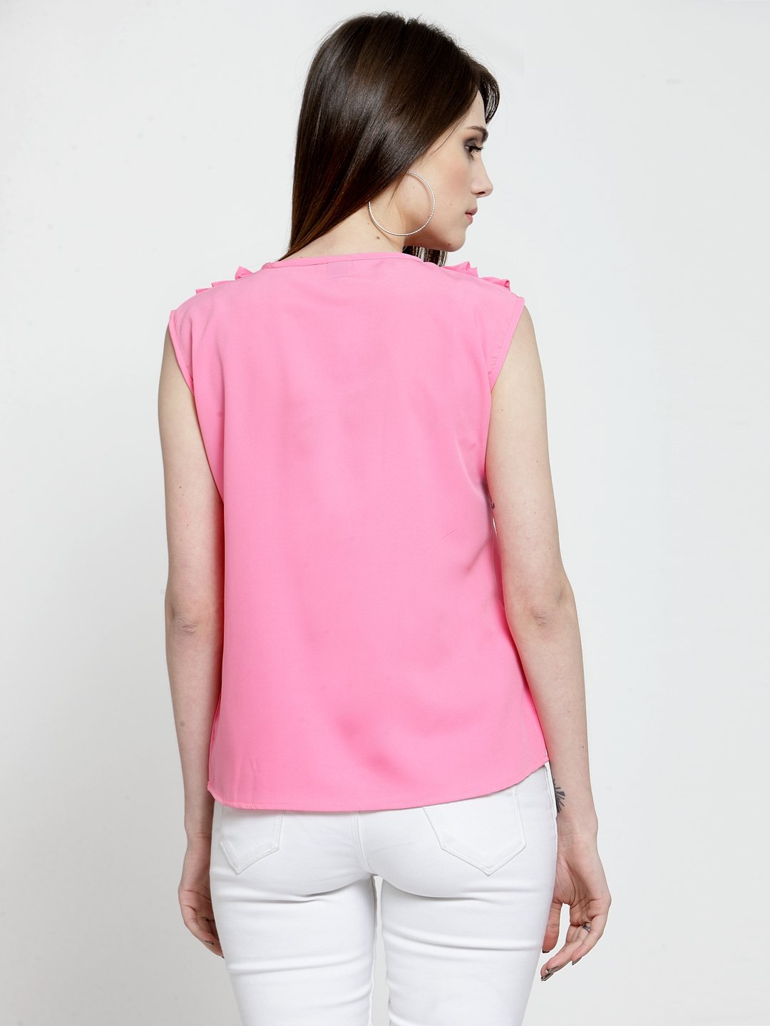 ZARVEY Casual No Sleeve Solid Women Pink Top