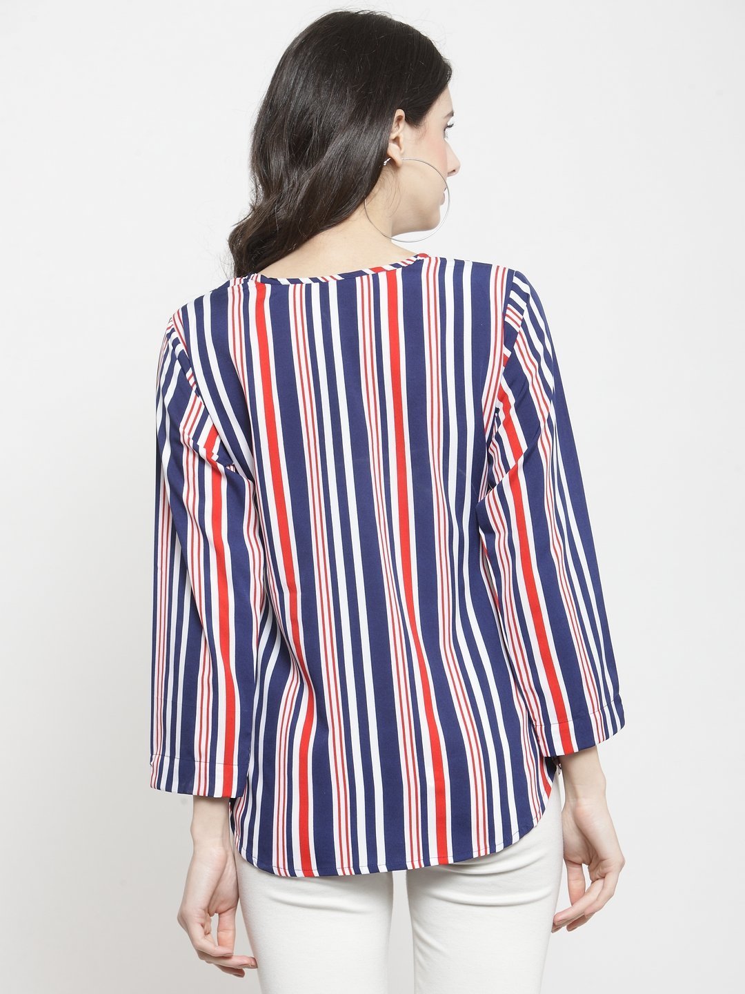 ZARVEY Casual Regular Sleeve Striped Women Red, White, Blue Top