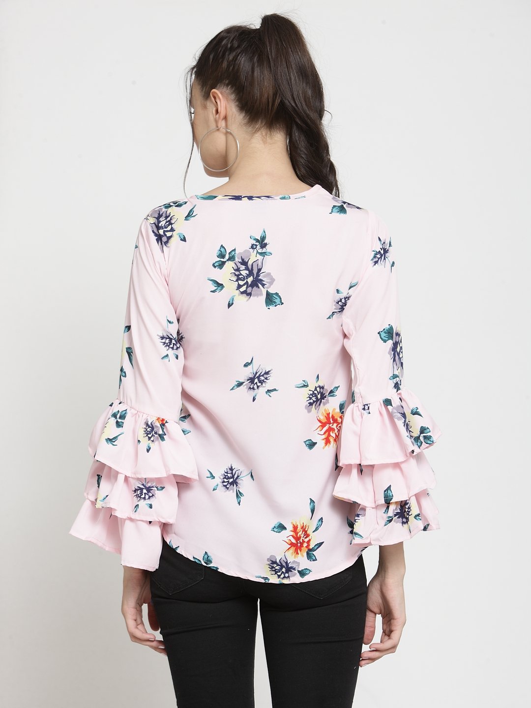 ZARVEY Casual Layered Sleeve Printed Women Multicolor Top