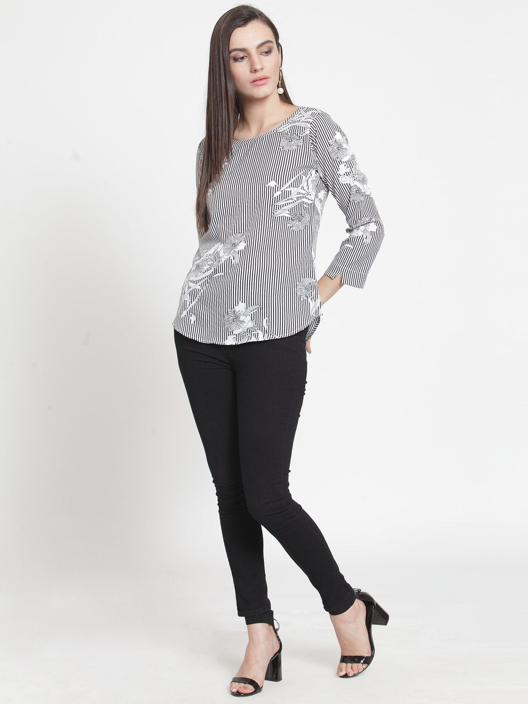 ZARVEY Casual 3/4 Sleeve Floral Print Women Multicolor Top