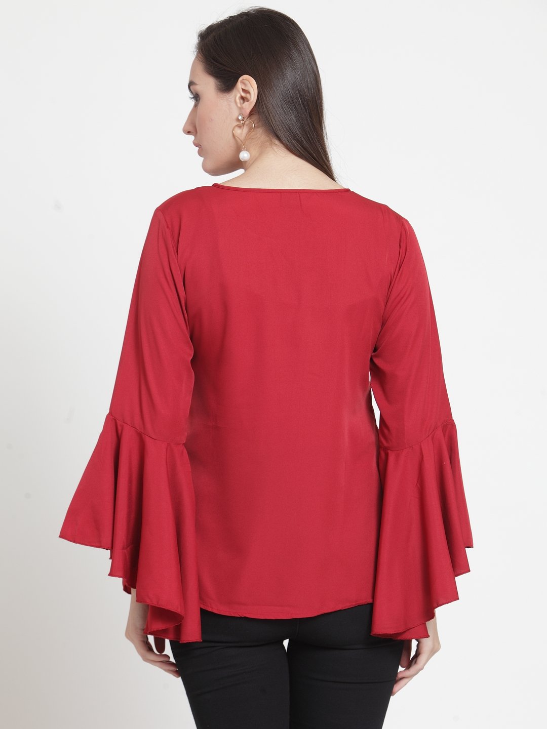 ZARVEY Casual Bell Sleeve Solid Women Maroon Top