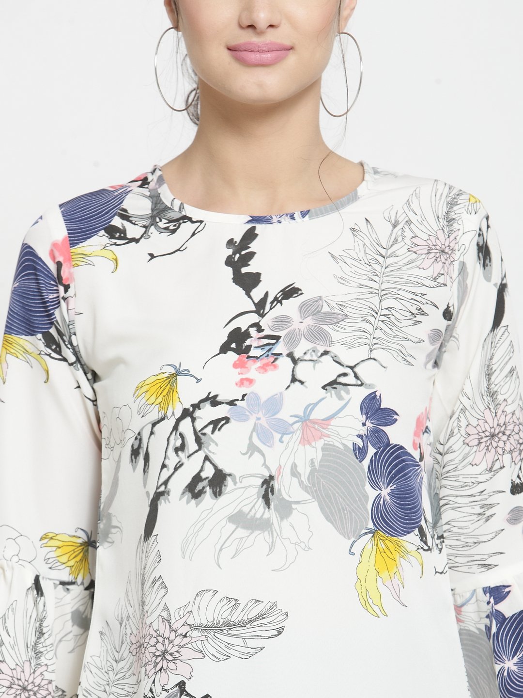 ZARVEY Casual Bell Sleeve Printed Women Multicolor Top