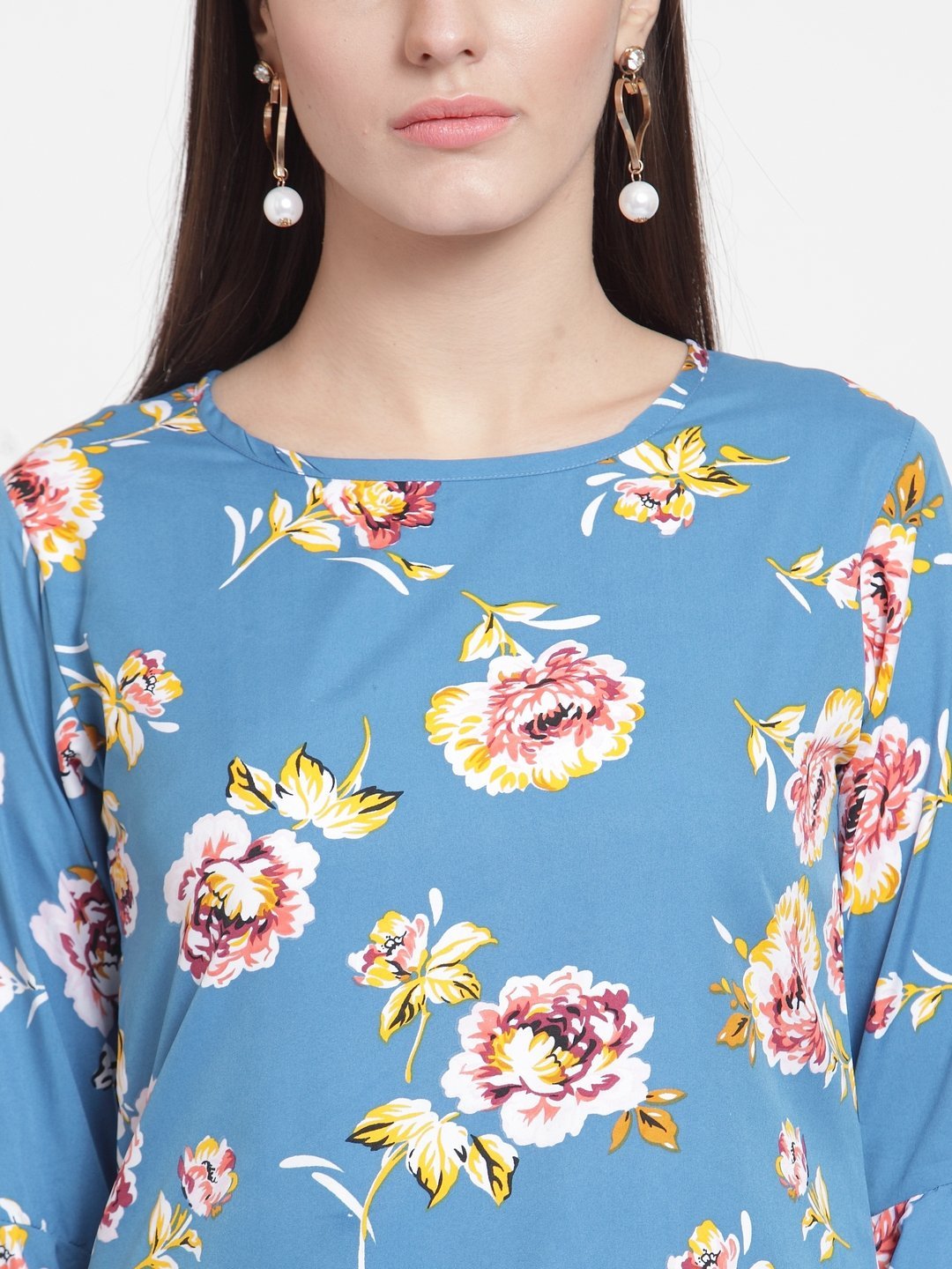 ZARVEY Casual Bell Sleeve Floral Print Women Multicolor Top