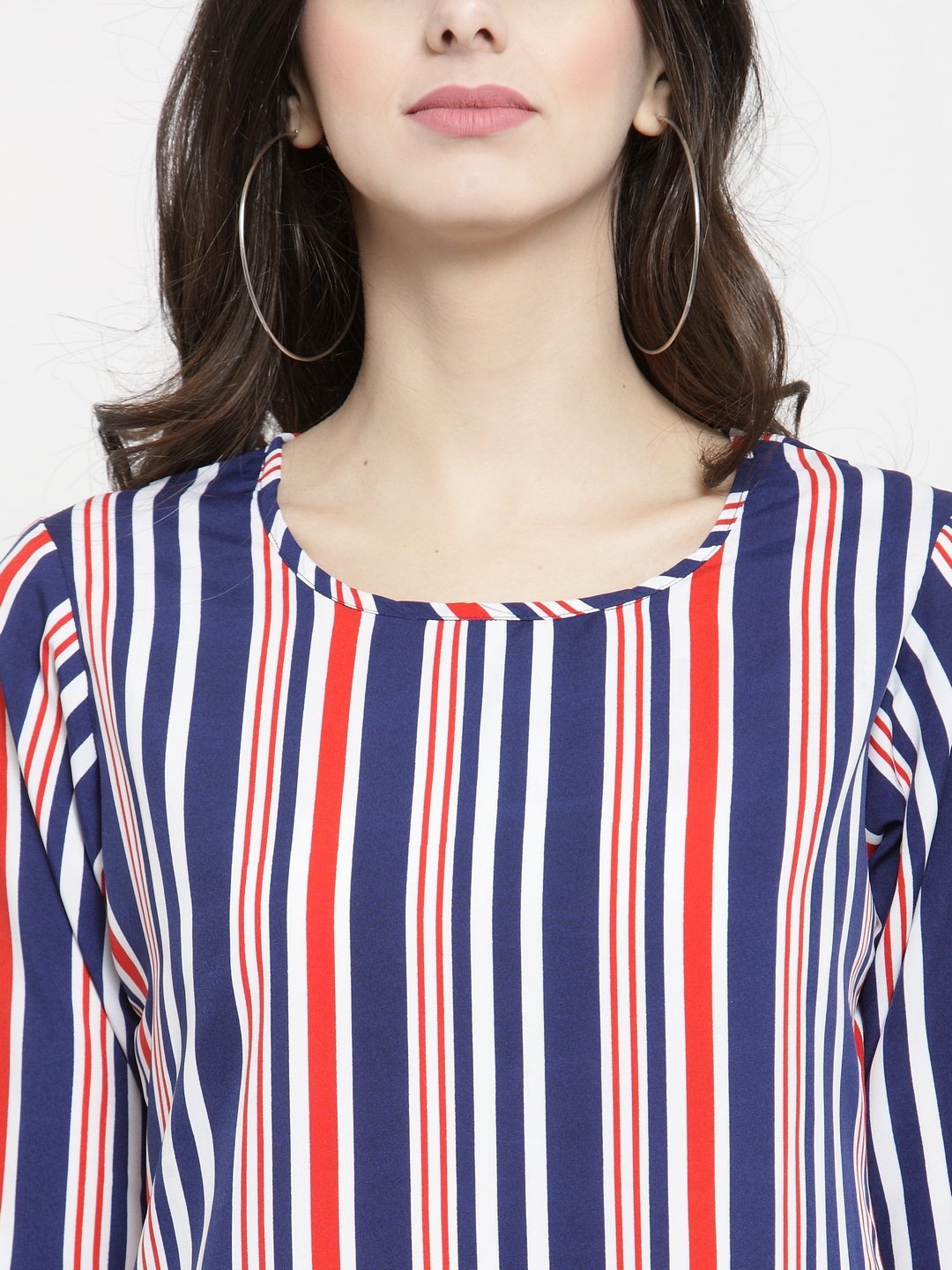 ZARVEY Casual Regular Sleeve Striped Women Red, White, Blue Top