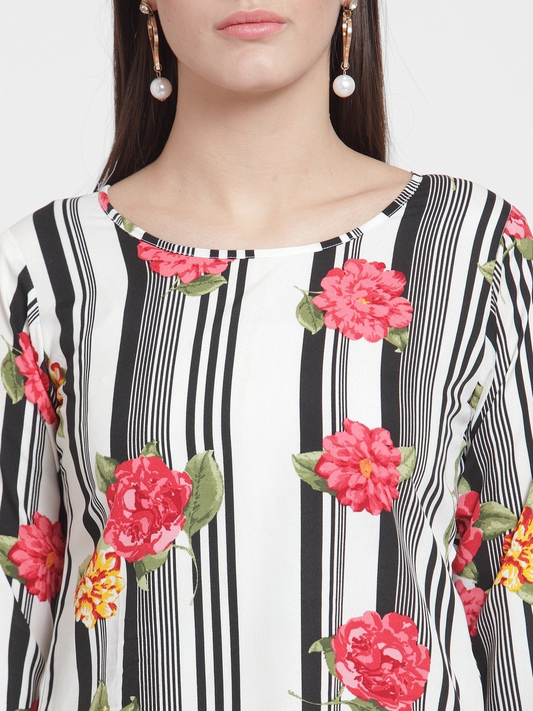 ZARVEY Casual 3/4 Sleeve Printed Women Multicolor Top