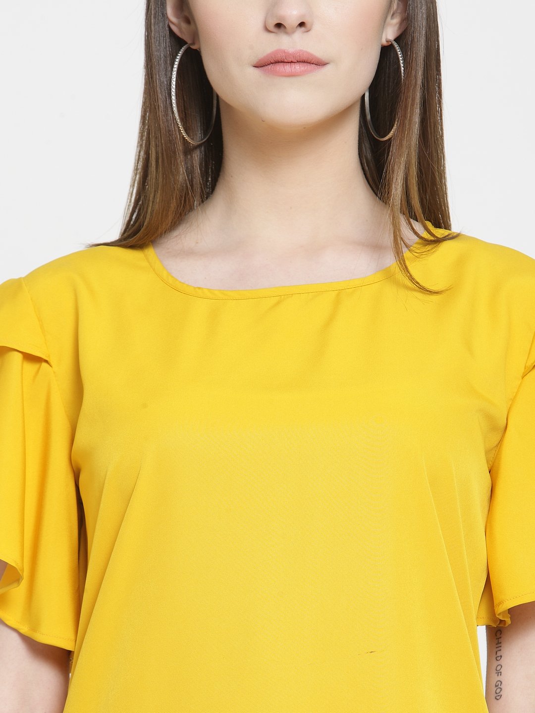 ZARVEY Casual Petal Sleeve Solid Women Yellow Top