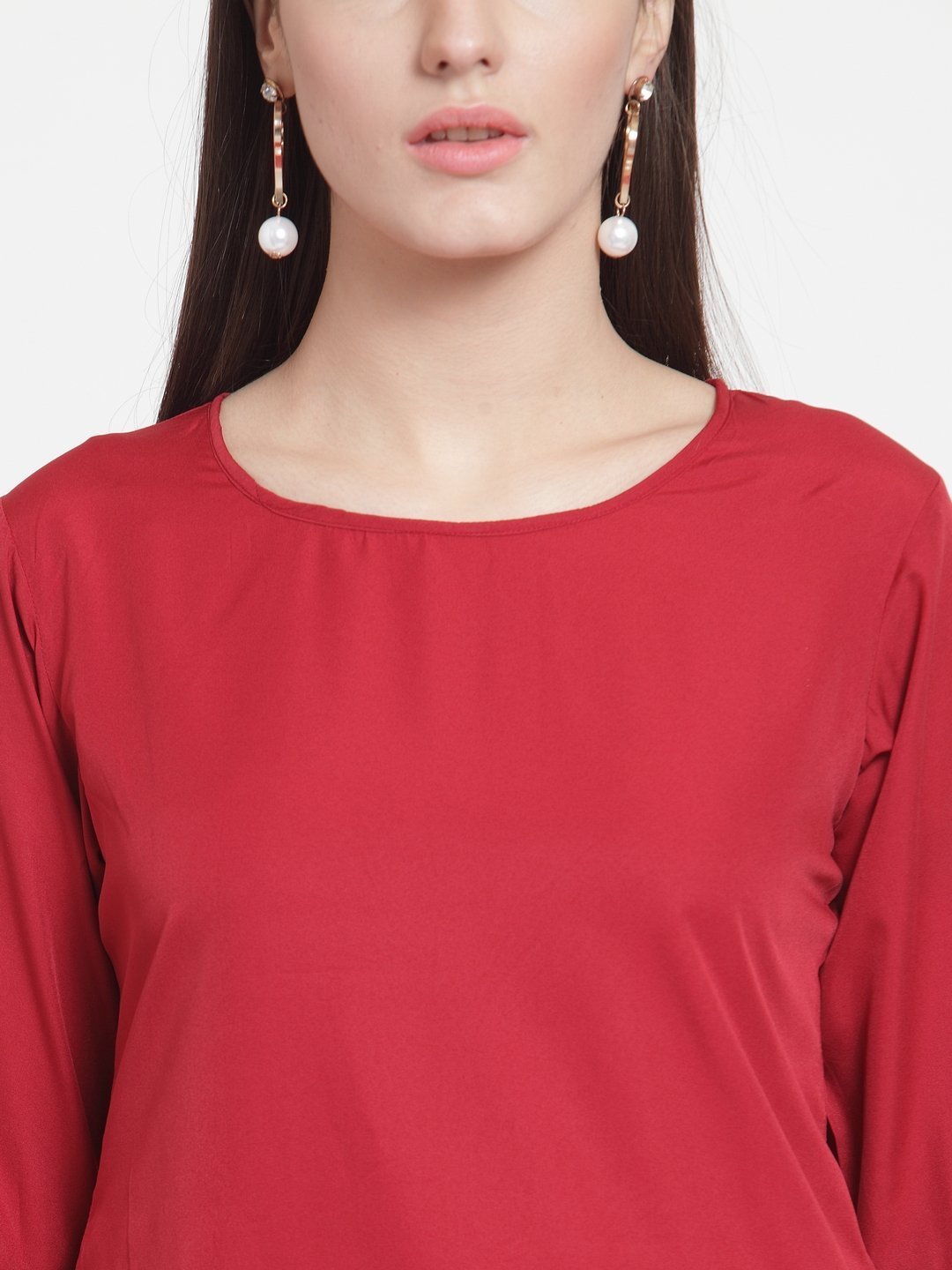 ZARVEY Casual Bell Sleeve Solid Women Maroon Top