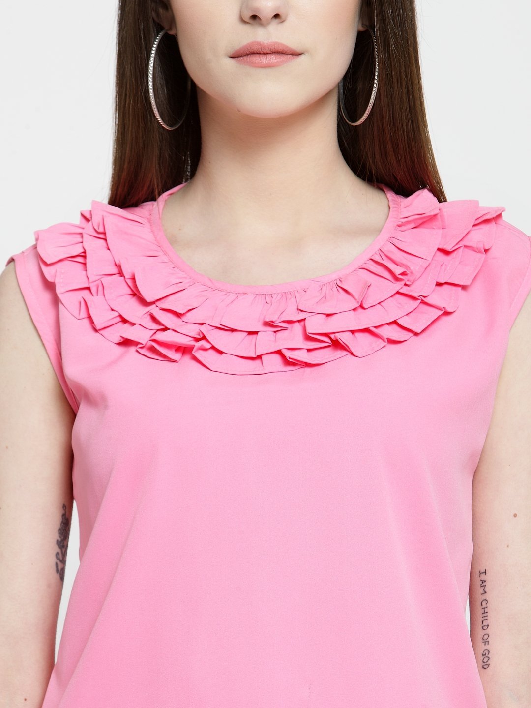 ZARVEY Casual No Sleeve Solid Women Pink Top