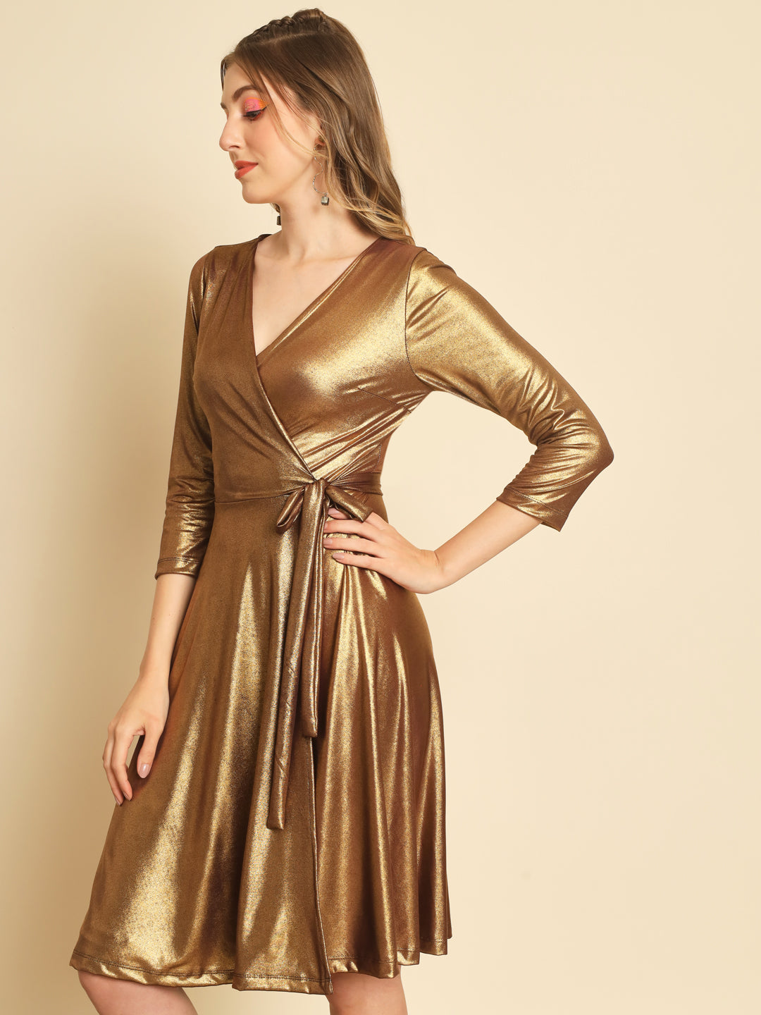 TANDUL  Women A-line Gold Dress