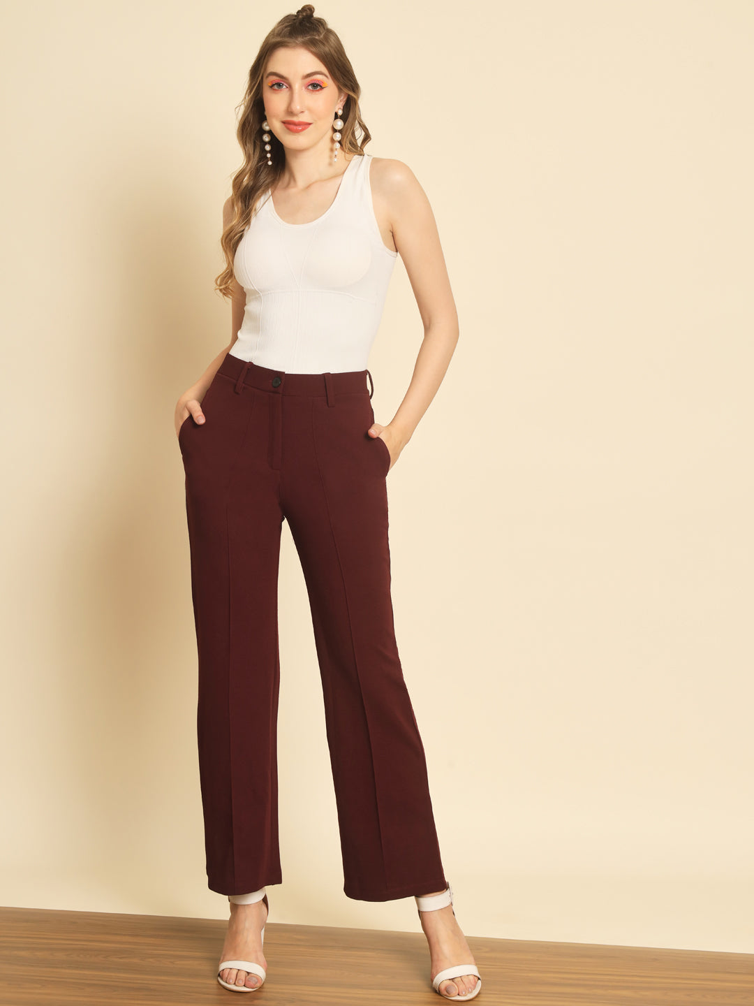 TANDUL Women Regular Fit Maroon Lycra Blend Trousers