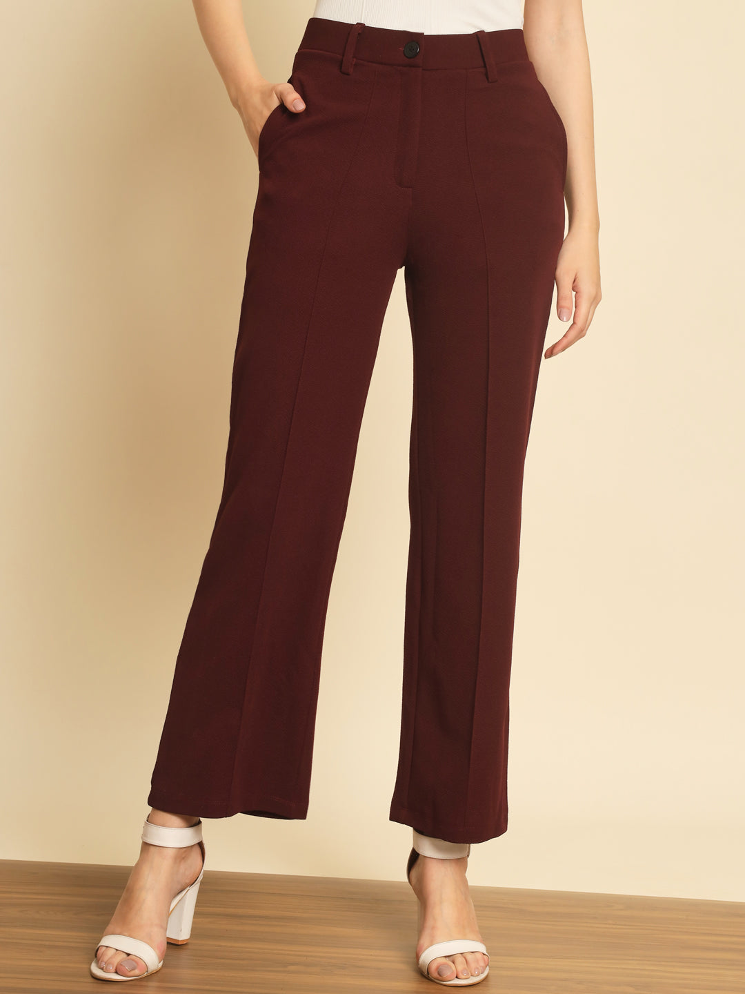 TANDUL Women Regular Fit Maroon Lycra Blend Trousers