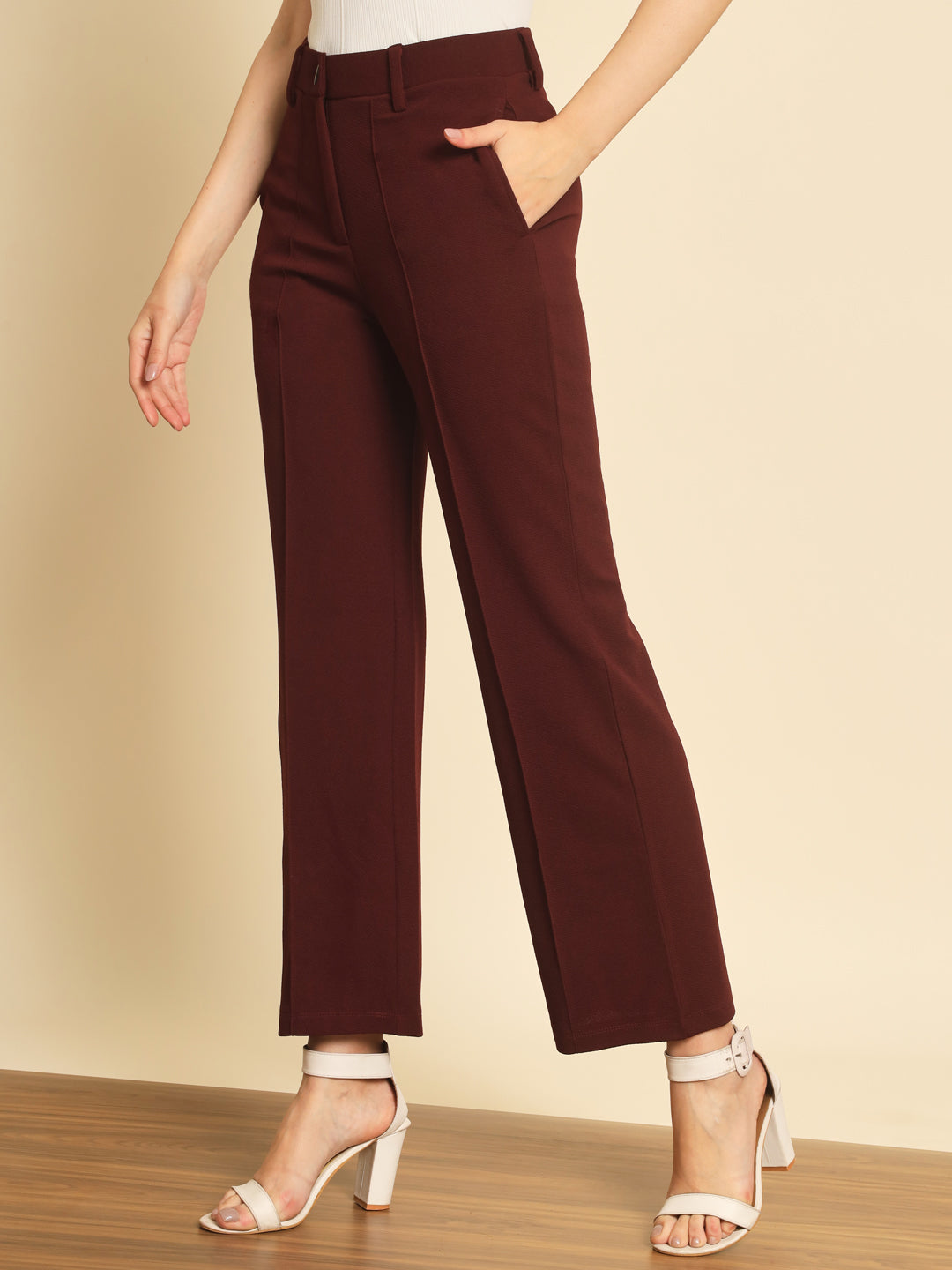 TANDUL Women Regular Fit Maroon Lycra Blend Trousers