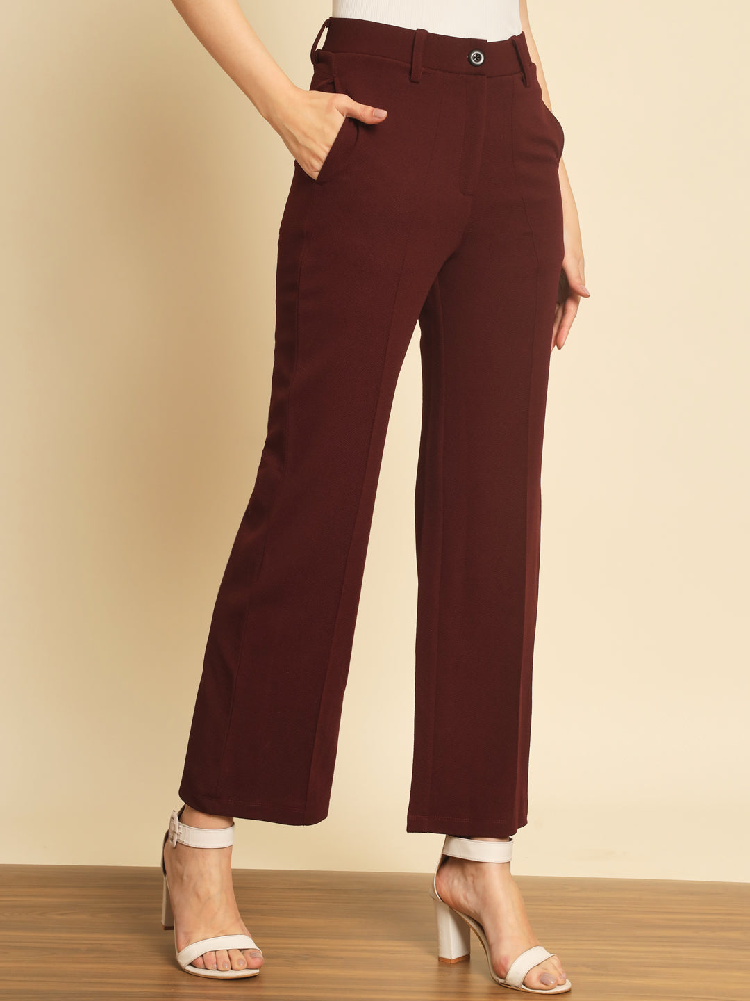 TANDUL Women Regular Fit Maroon Lycra Blend Trousers