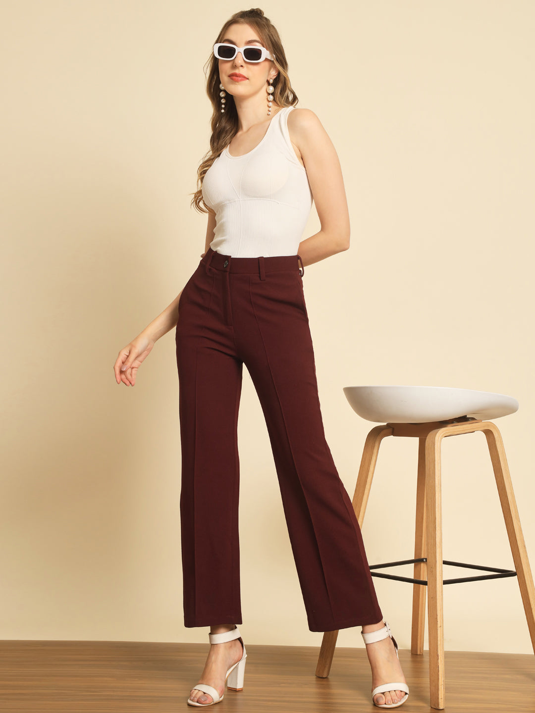 TANDUL Women Regular Fit Maroon Lycra Blend Trousers