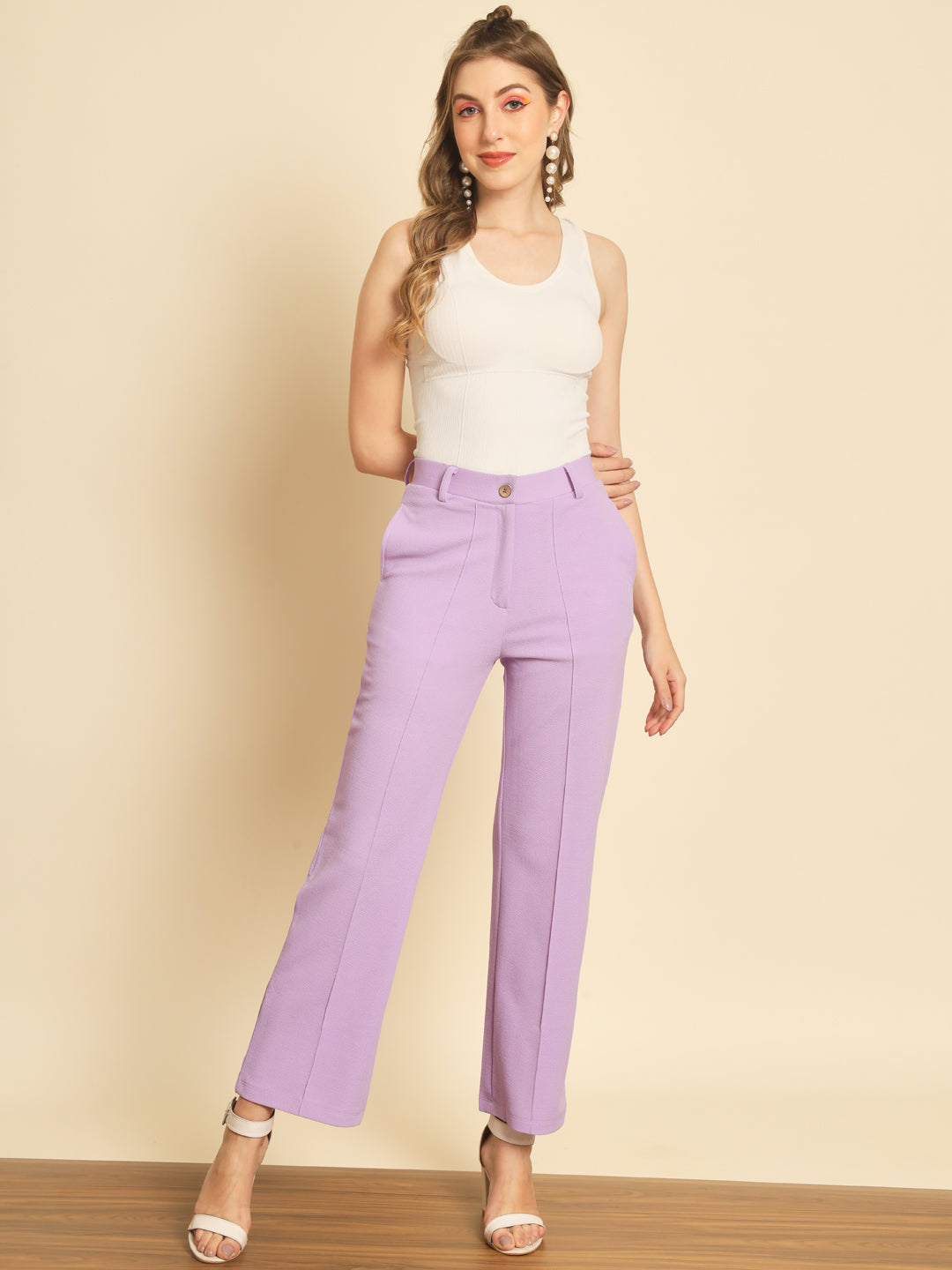 TANDUL Women Regular Fit Purple Lycra Blend Trousers