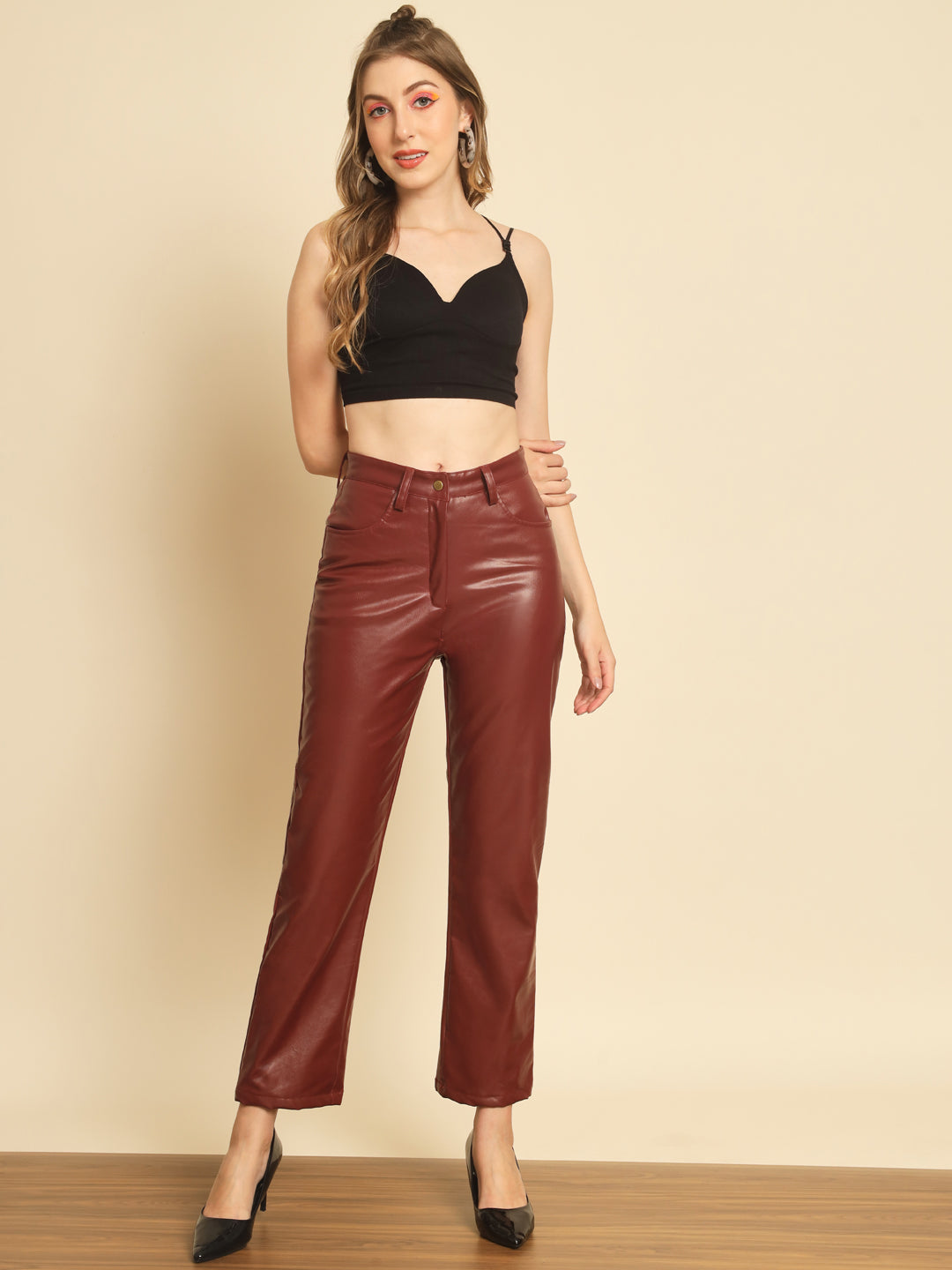 TANDUL Women Regular Fit Maroon Lycra Blend Trousers