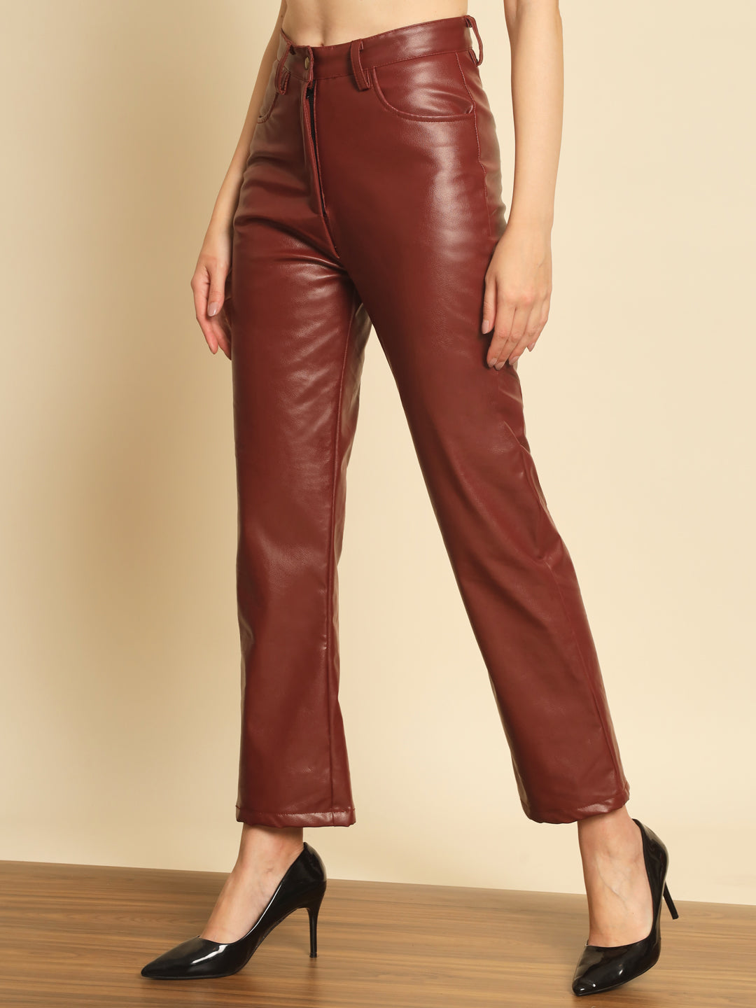 TANDUL Women Regular Fit Maroon Lycra Blend Trousers