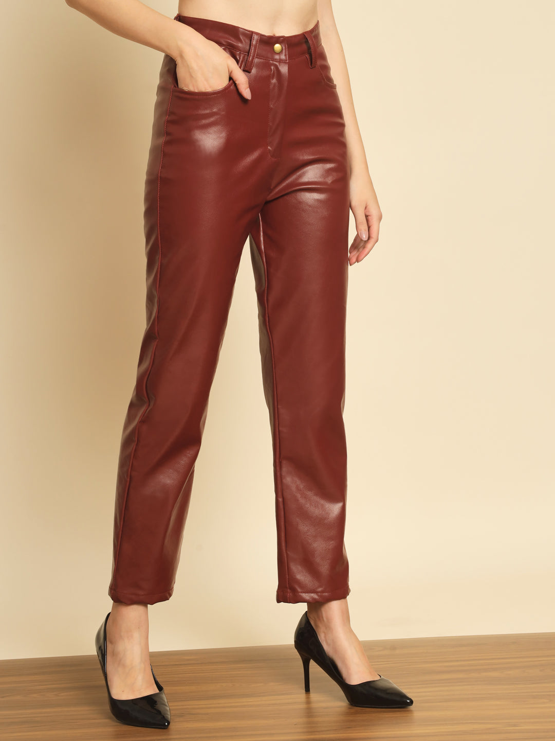 TANDUL Women Regular Fit Maroon Lycra Blend Trousers