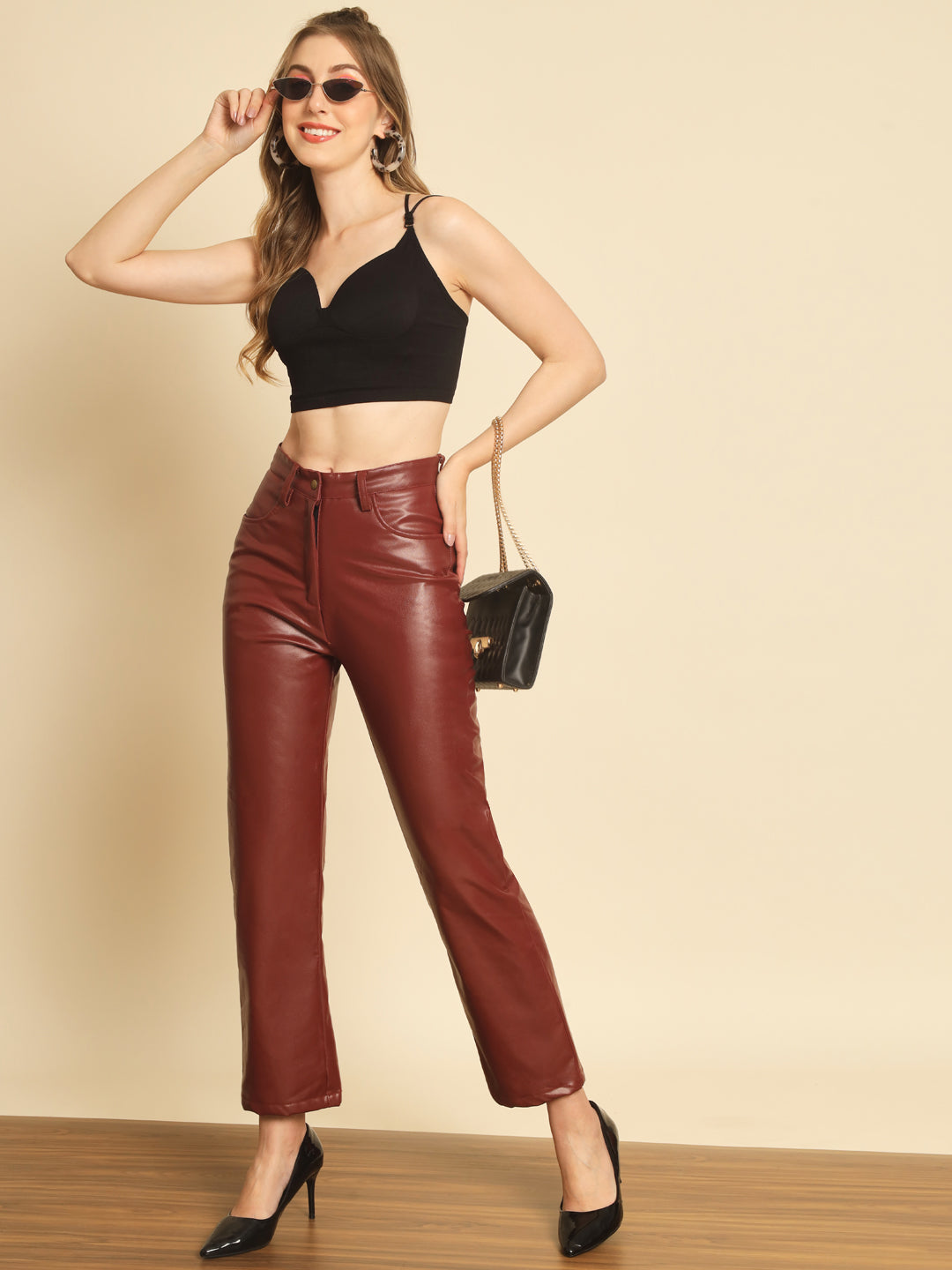 TANDUL Women Regular Fit Maroon Lycra Blend Trousers