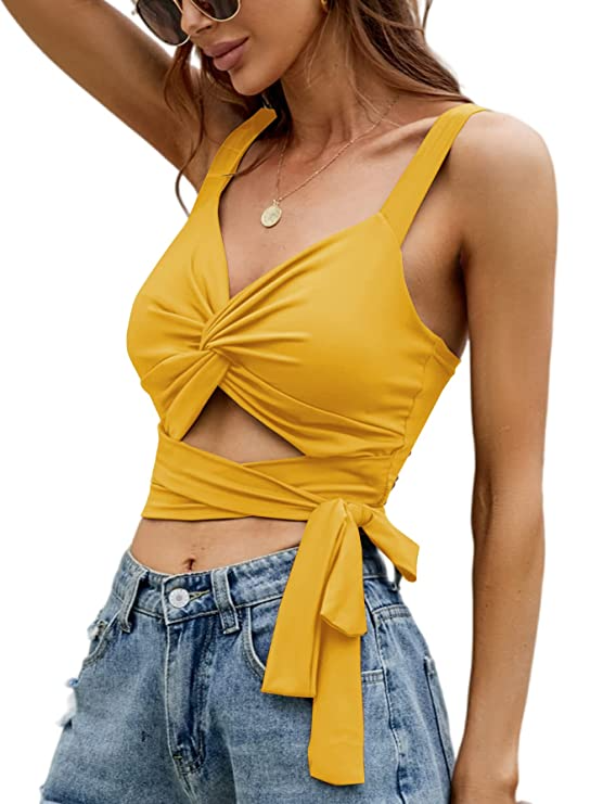 TANDUL  Casual Sleeveless Solid Women Yellow Top
