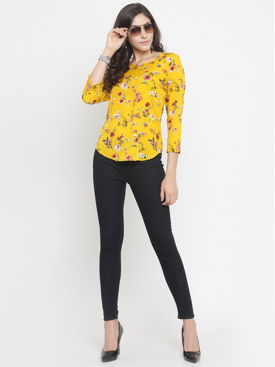 ZARVEY Casual 3/4 Sleeve Floral Print Women Multicolor Top