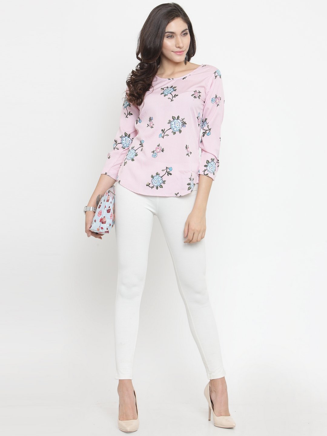 ZARVEY Casual 3/4 Sleeve Floral Print Women Multicolor Top