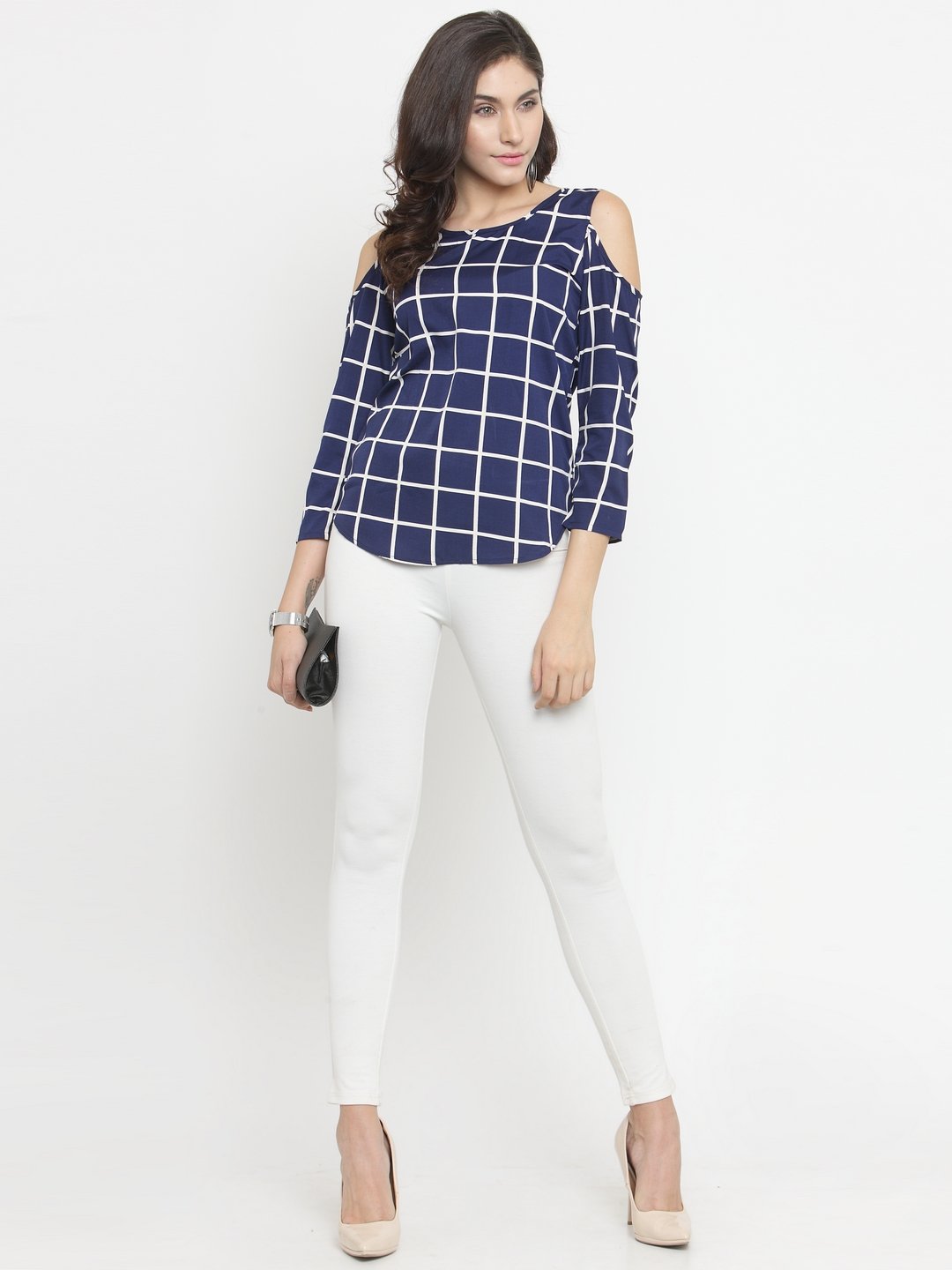 ZARVEY Casual 3/4 Sleeve Checkered Women Multicolor Top