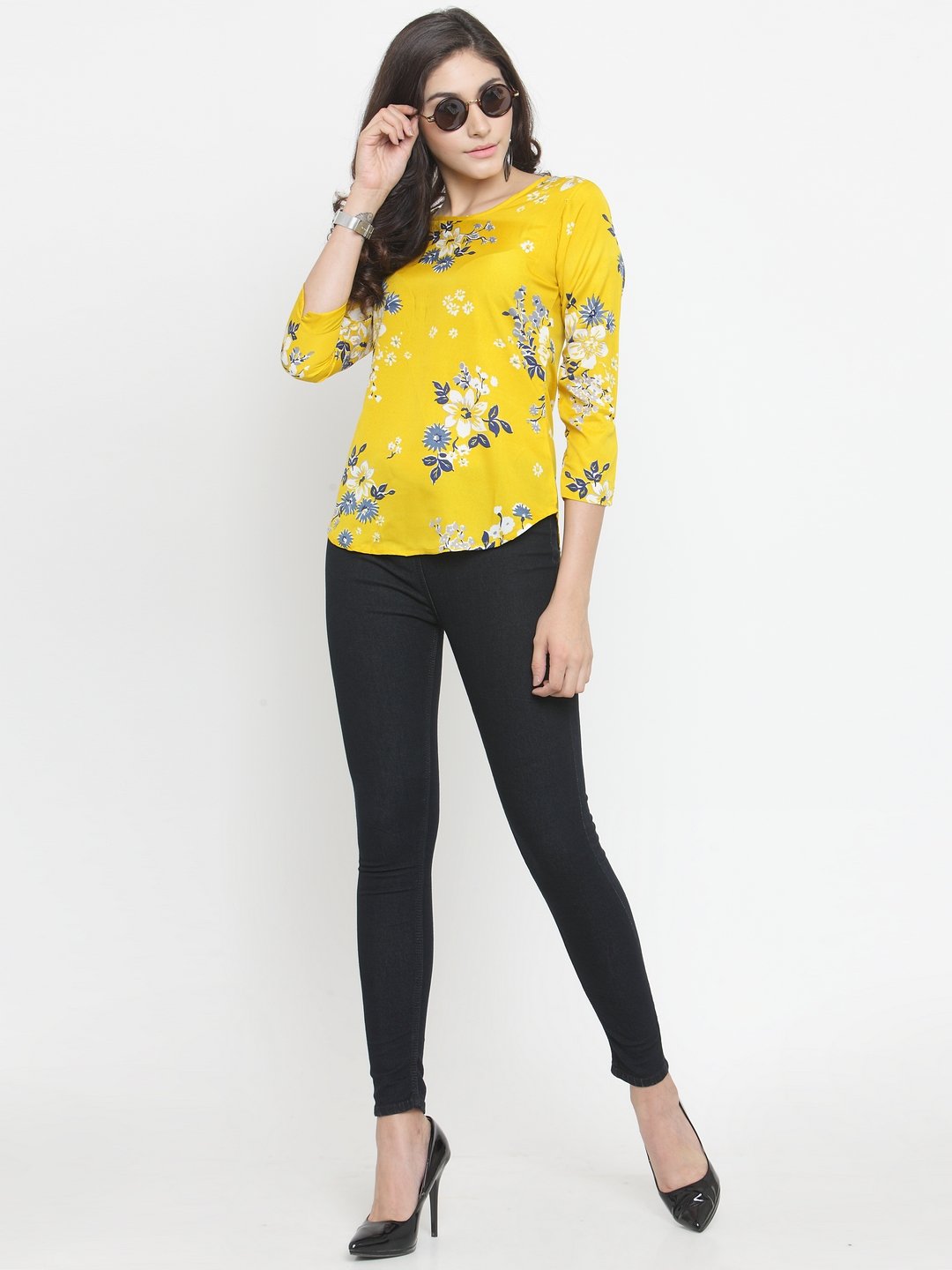 ZARVEY Casual 3/4 Sleeve Floral Print Women Multicolor Top