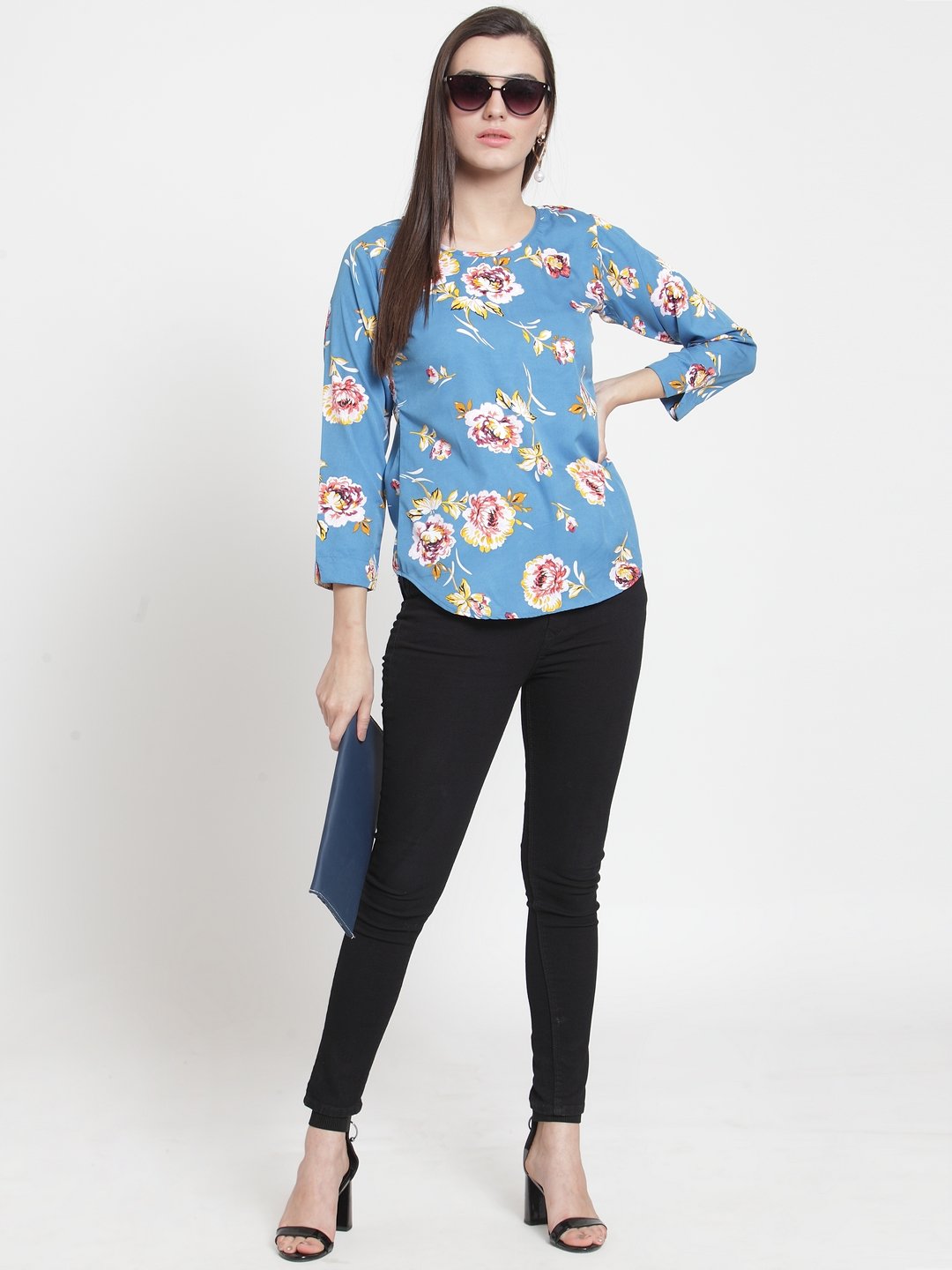 ZARVEY Casual 3/4 Sleeve Printed Women Multicolor Top