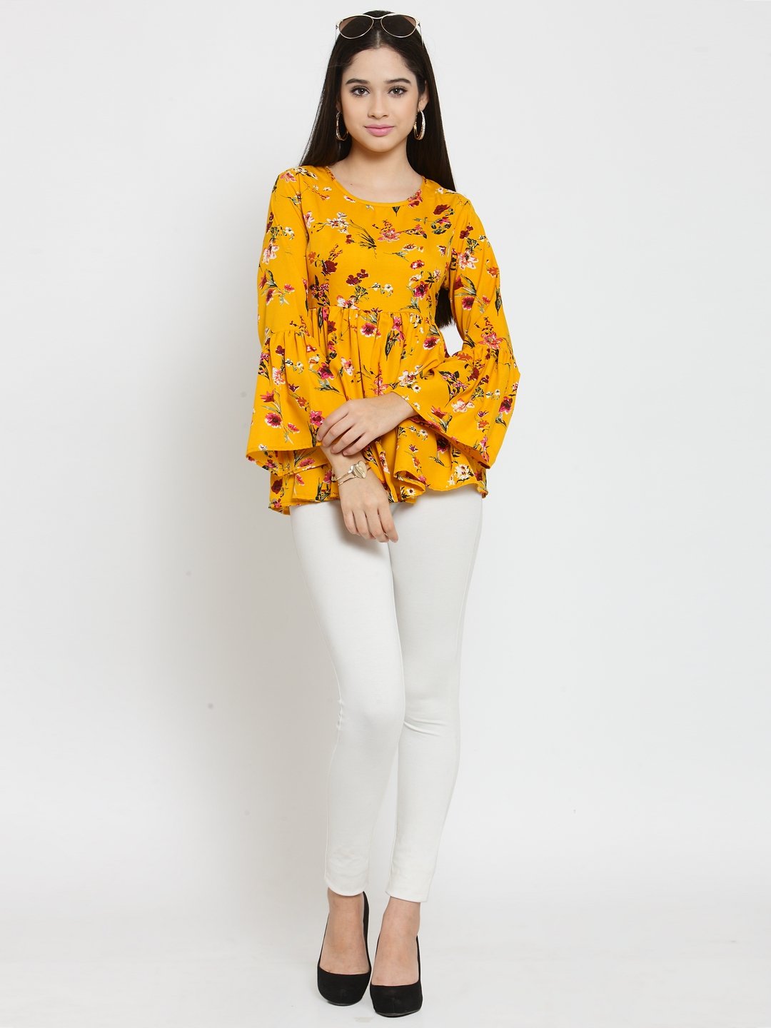 ZARVEY Casual Bell Sleeve Floral Print Women Multicolor Top