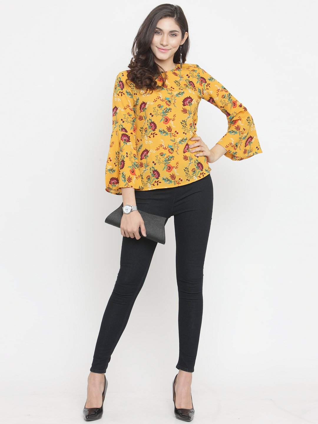 ZARVEY Casual Bell Sleeve Floral Print Women Multicolor Top