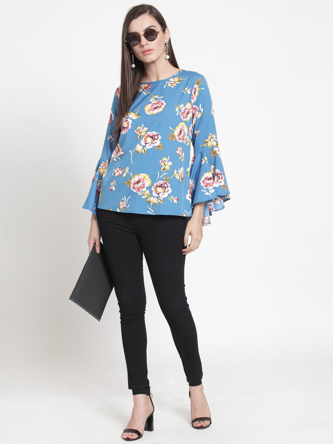 ZARVEY Casual Bell Sleeve Floral Print Women Multicolor Top