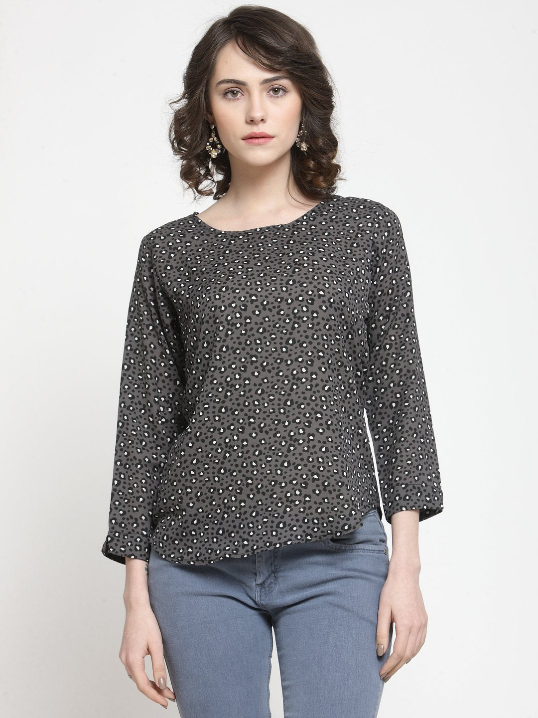 ZARVEY Casual Regular Sleeve Printed Women Grey Top