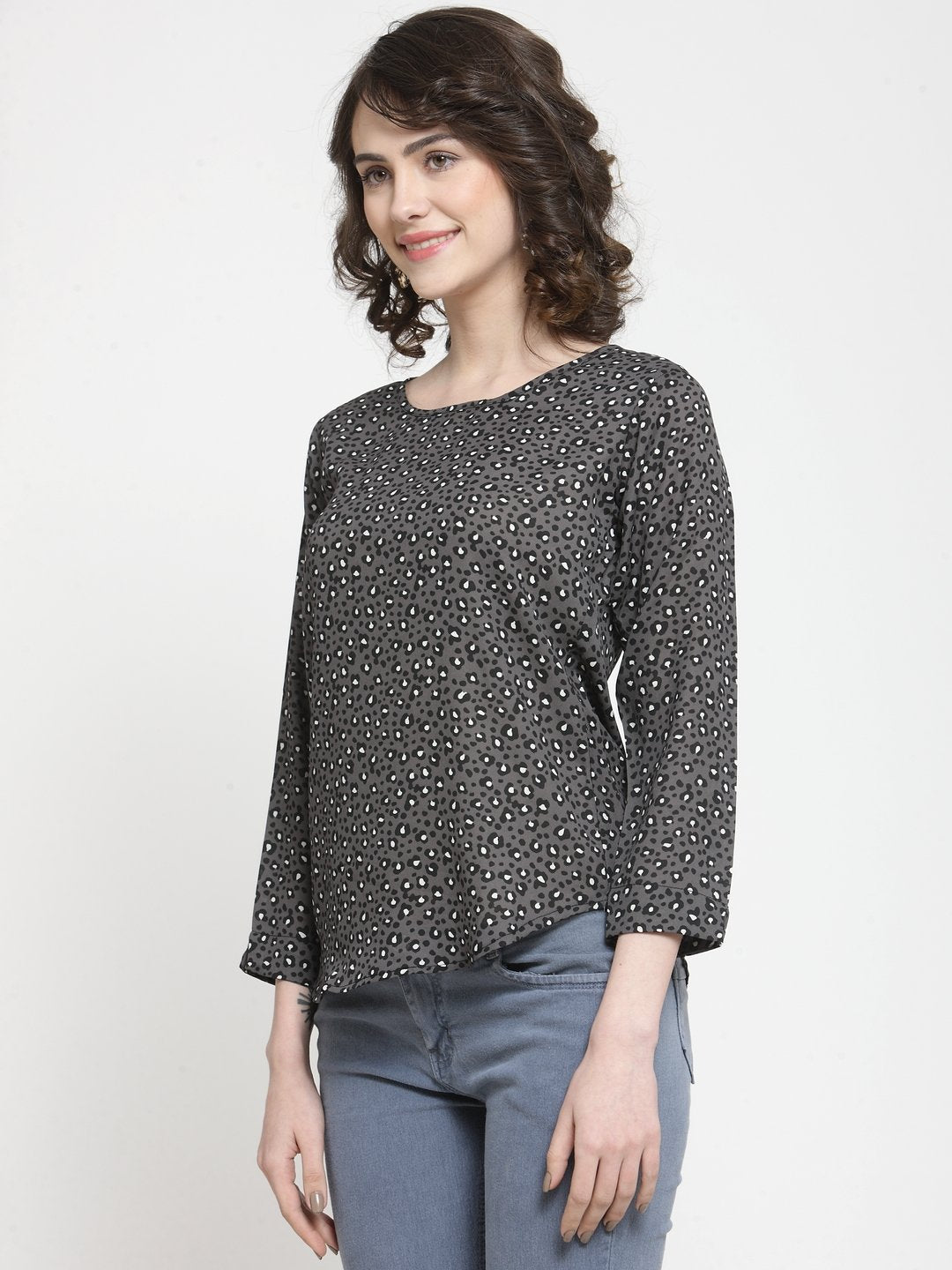 ZARVEY Casual Regular Sleeve Printed Women Grey Top