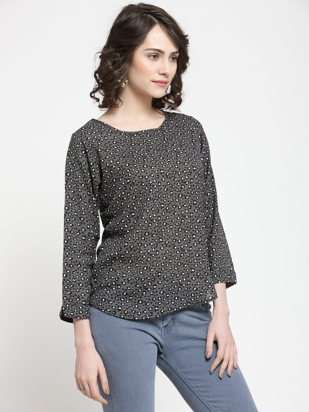 ZARVEY Casual Regular Sleeve Printed Women Grey Top