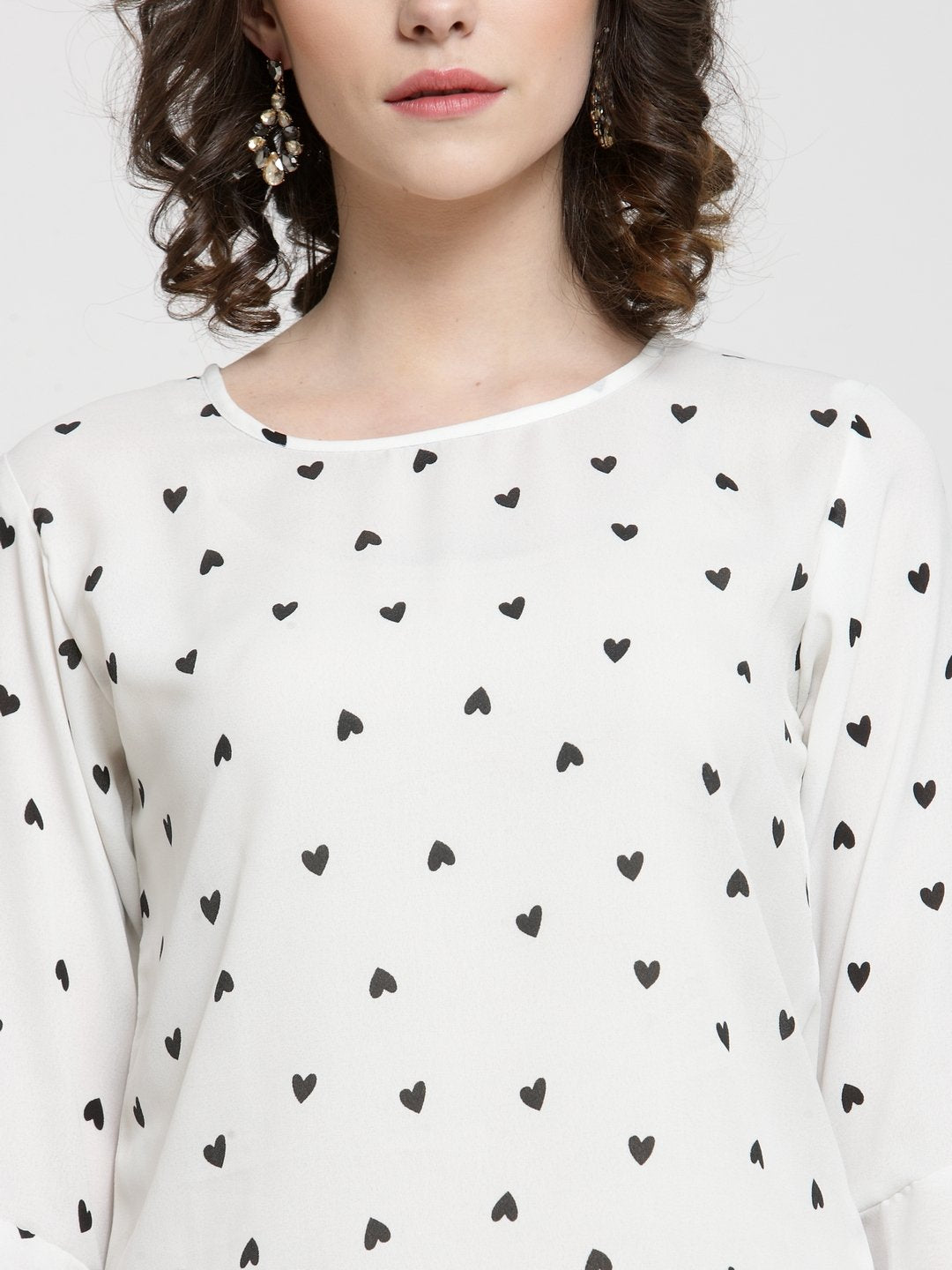 ZARVEY Casual Bell Sleeve Printed Women White Top