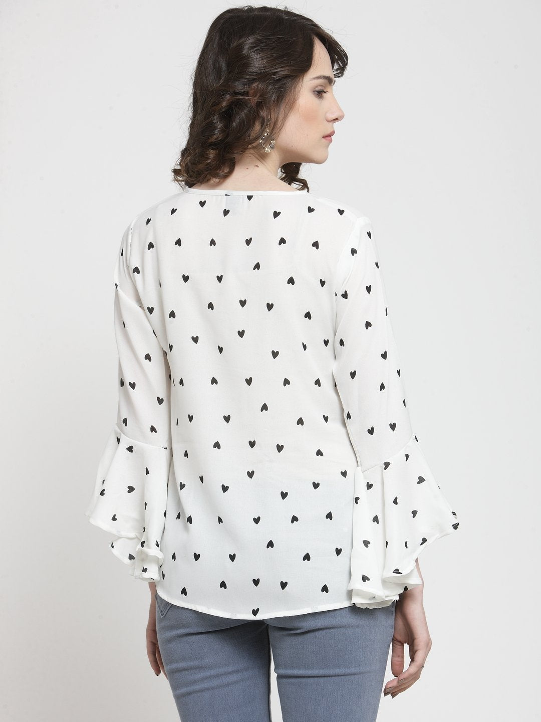 ZARVEY Casual Bell Sleeve Printed Women White Top