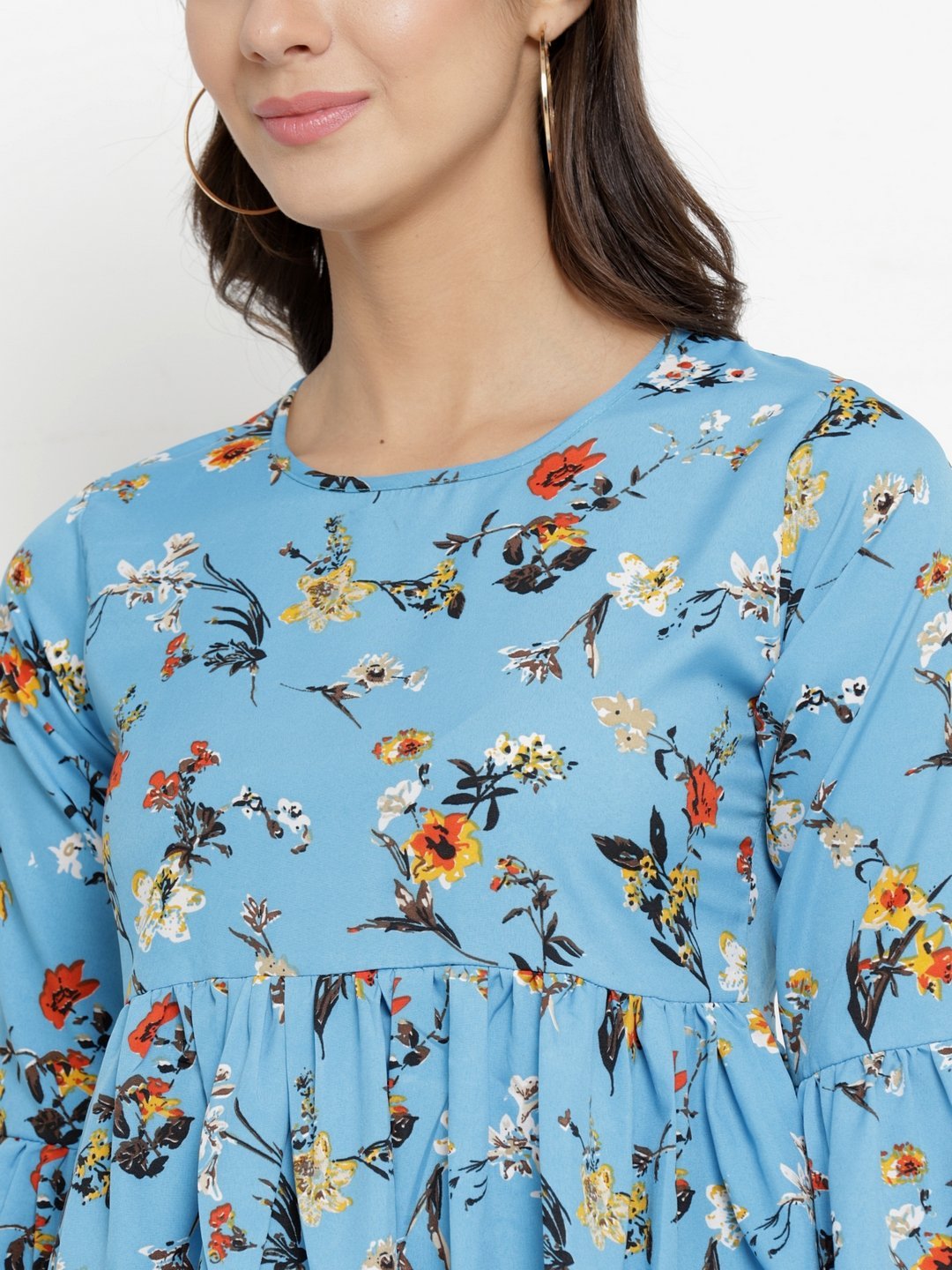 ZARVEY Casual Bell Sleeve Floral Print Women Multicolor Top