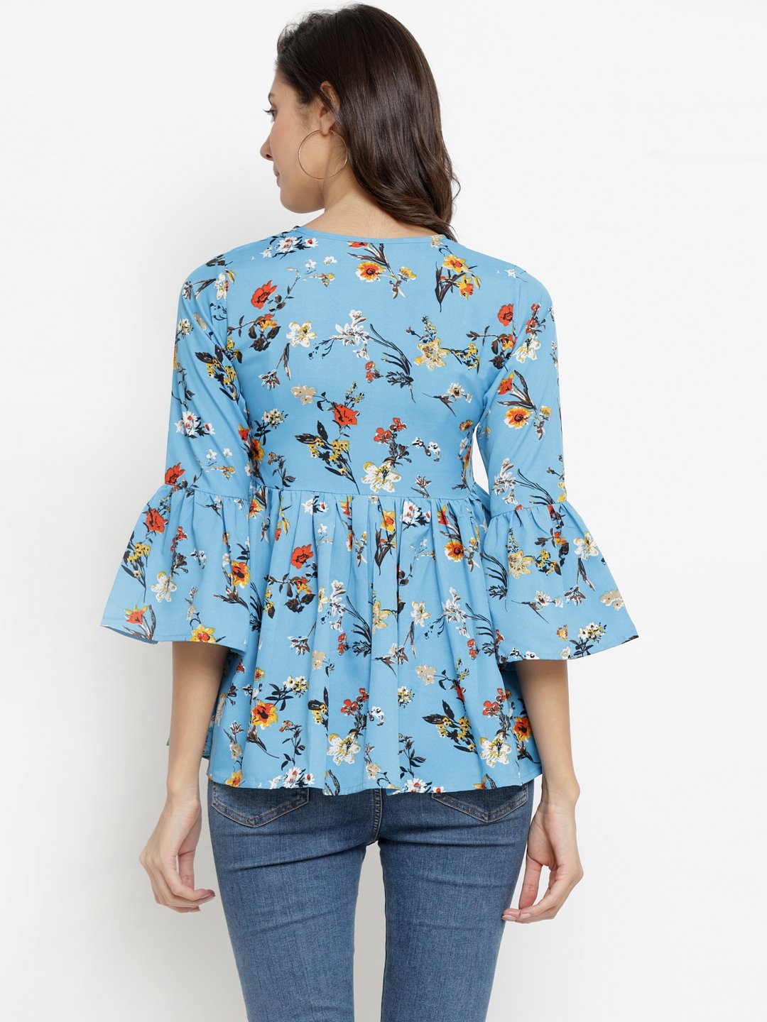 ZARVEY Casual Bell Sleeve Floral Print Women Multicolor Top