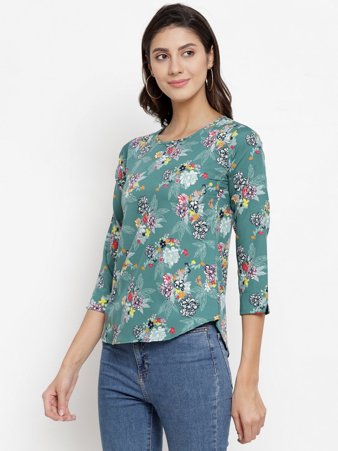 ZARVEY Casual 3/4 Sleeve Floral Print Women Multicolor Top