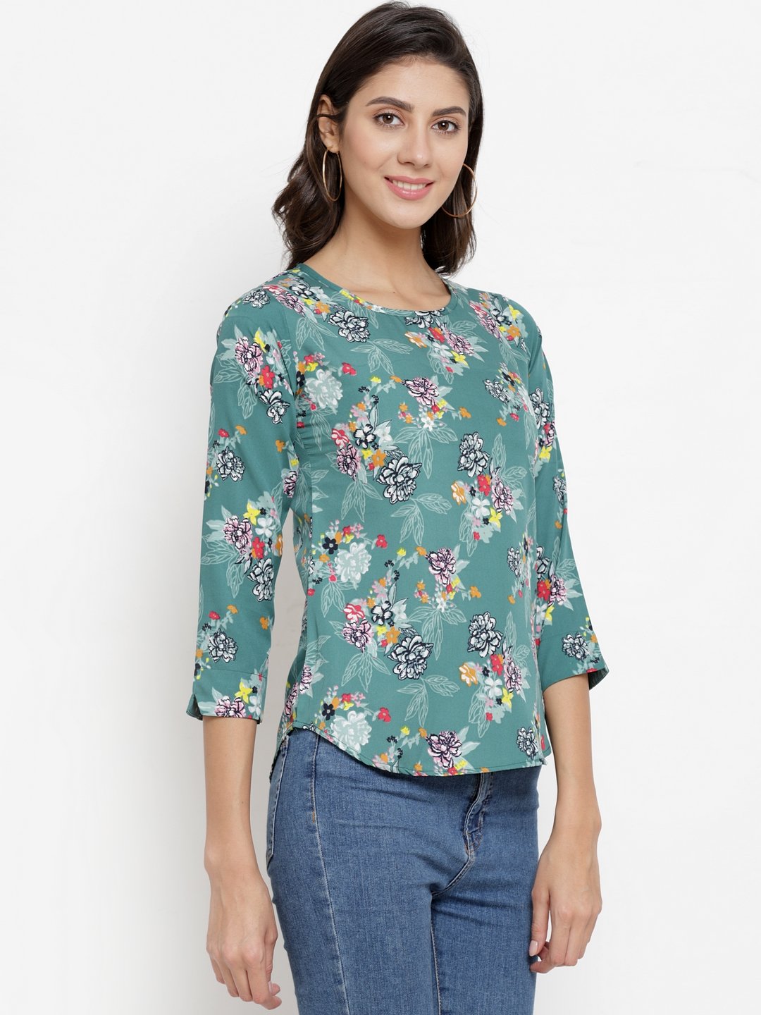 ZARVEY Casual 3/4 Sleeve Floral Print Women Multicolor Top