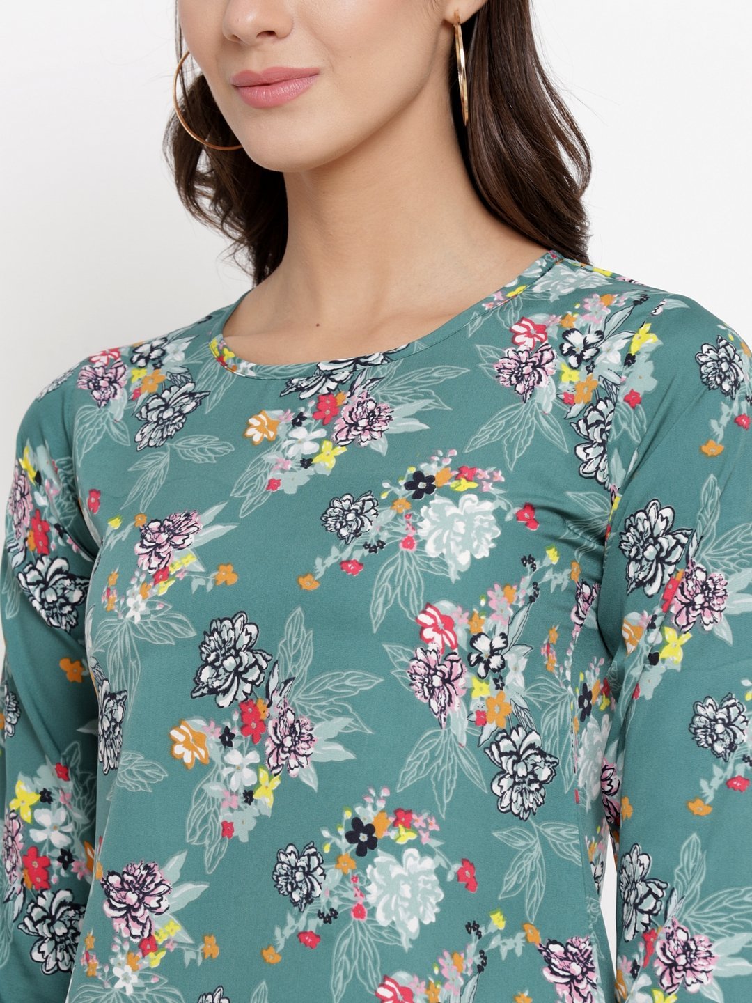 ZARVEY Casual 3/4 Sleeve Floral Print Women Multicolor Top