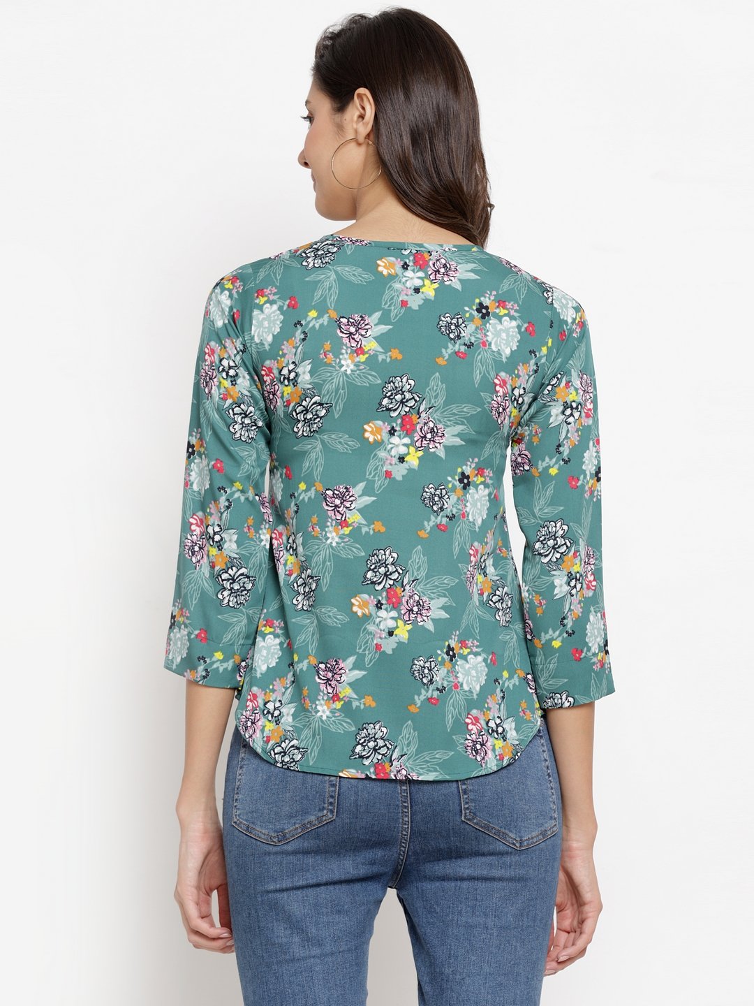 ZARVEY Casual 3/4 Sleeve Floral Print Women Multicolor Top